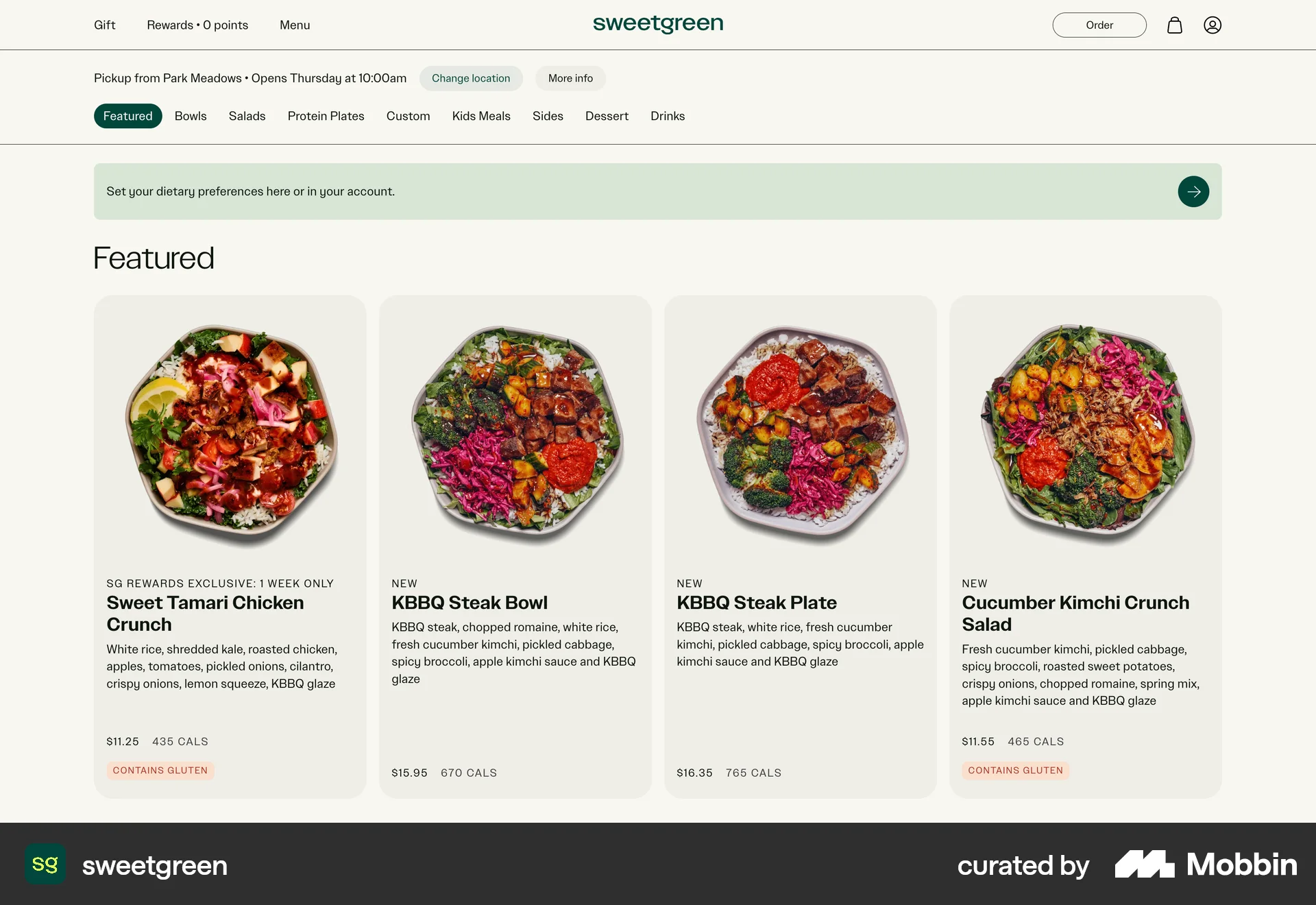sweetgreen Web Shop & Storefront screen