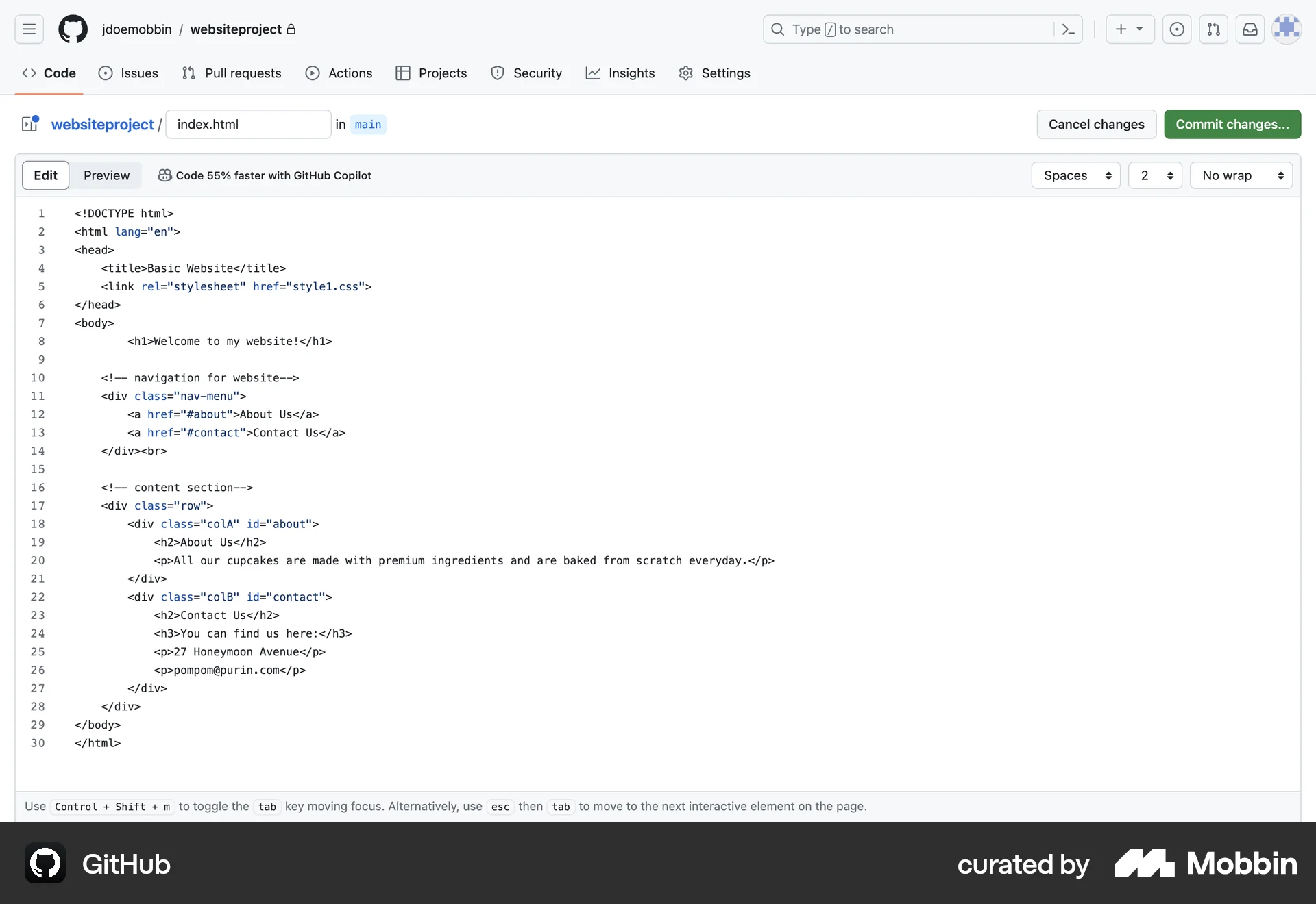 GitHub Web Code Editor screen