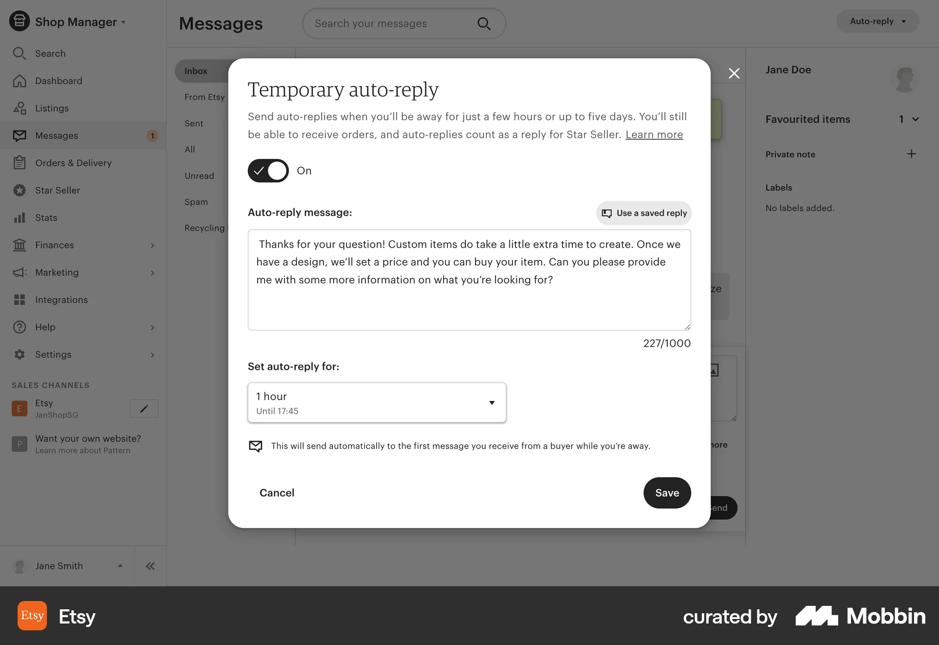 Etsy Web Schedule screen