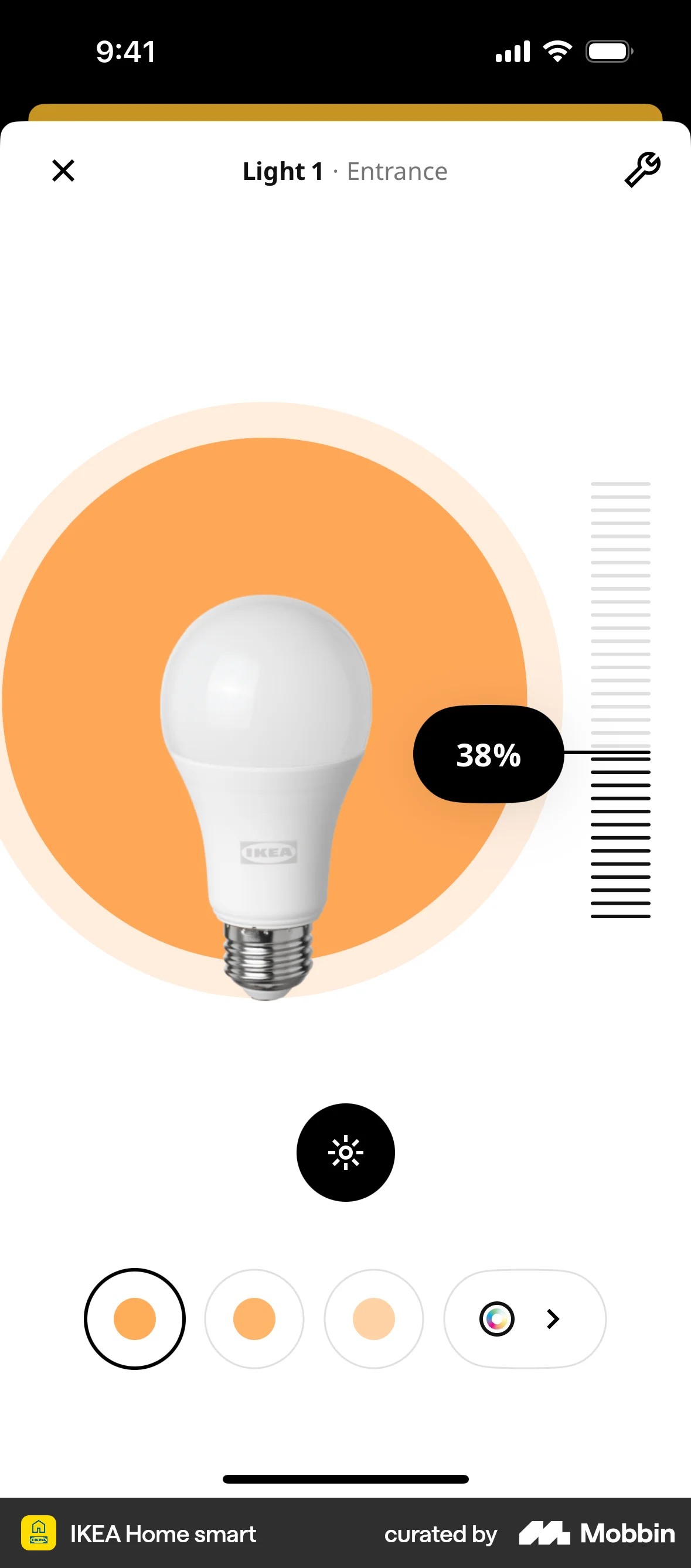 IKEA Home smart iOS screen containing Slider UI element