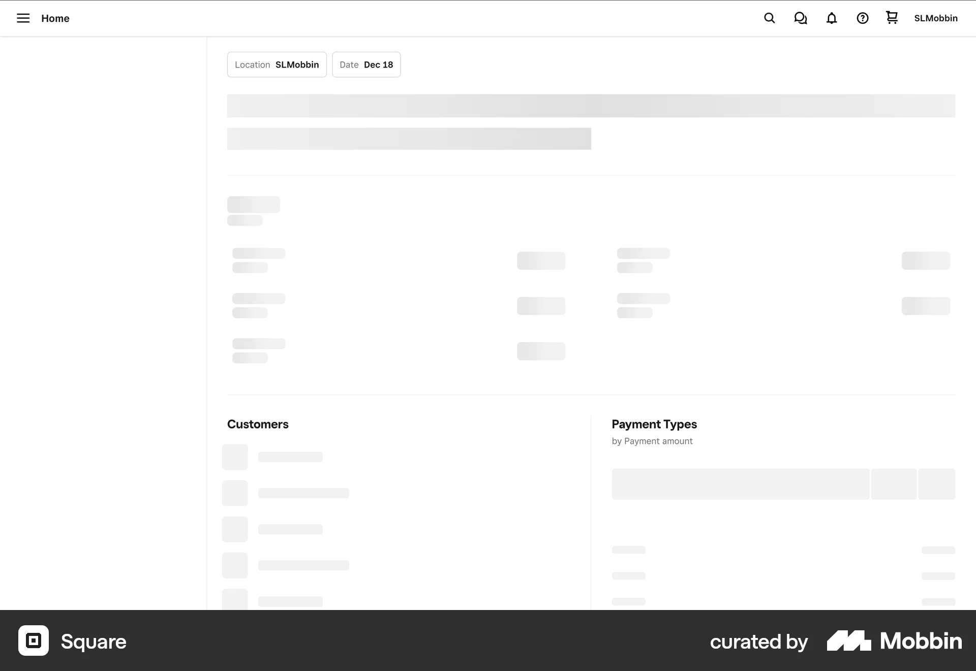 Square Web screen containing Skeleton UI element
