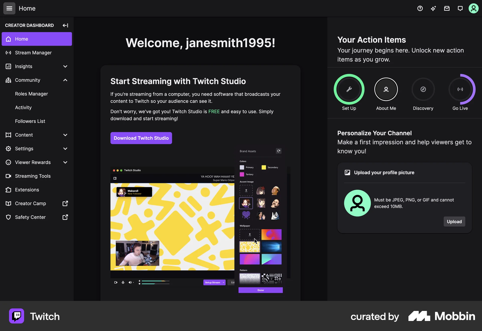 Twitch Web screen containing Side Navigation UI element