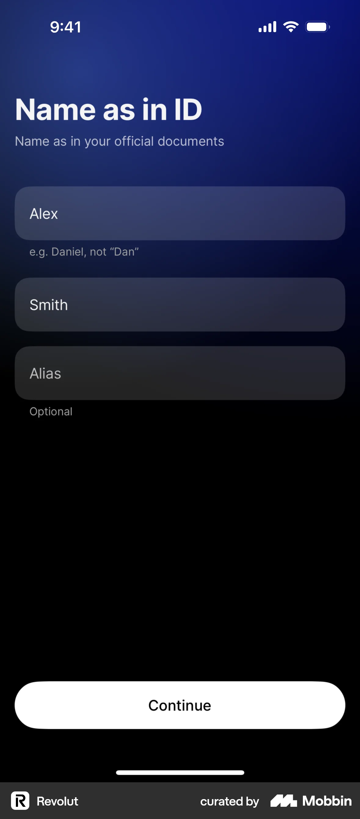 Revolut Onboarding screen