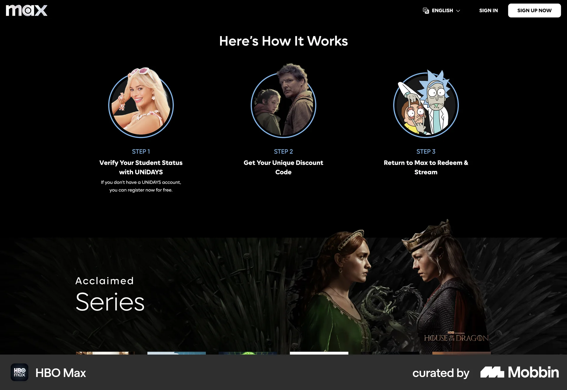 HBO Max Web Entertainment App screen