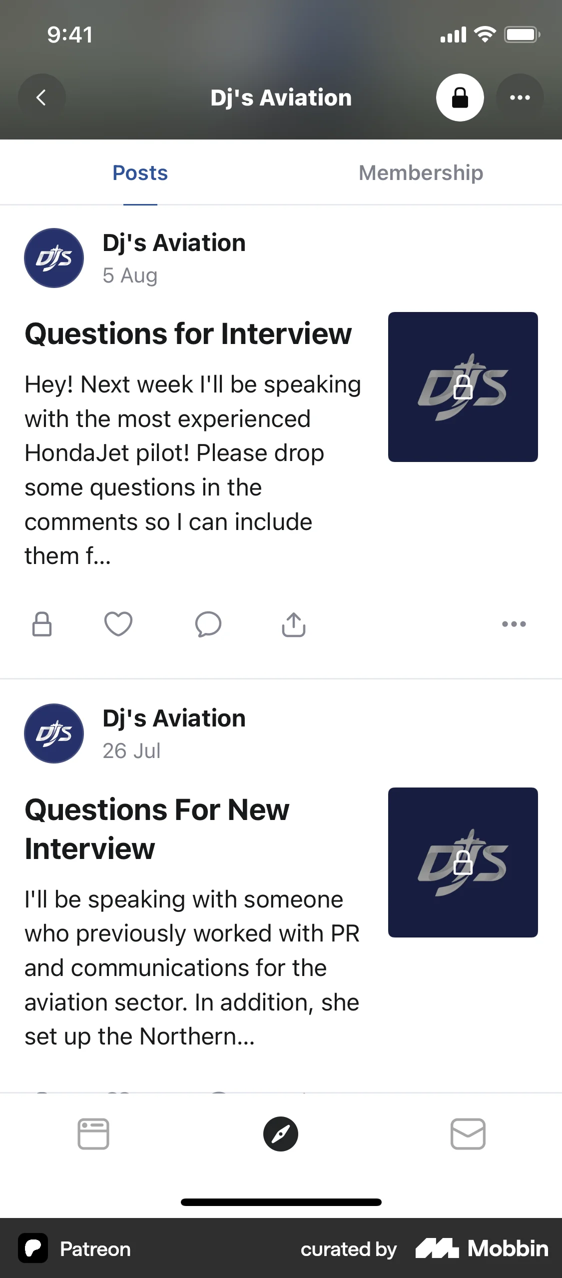 Patreon iOS Social Feed screen