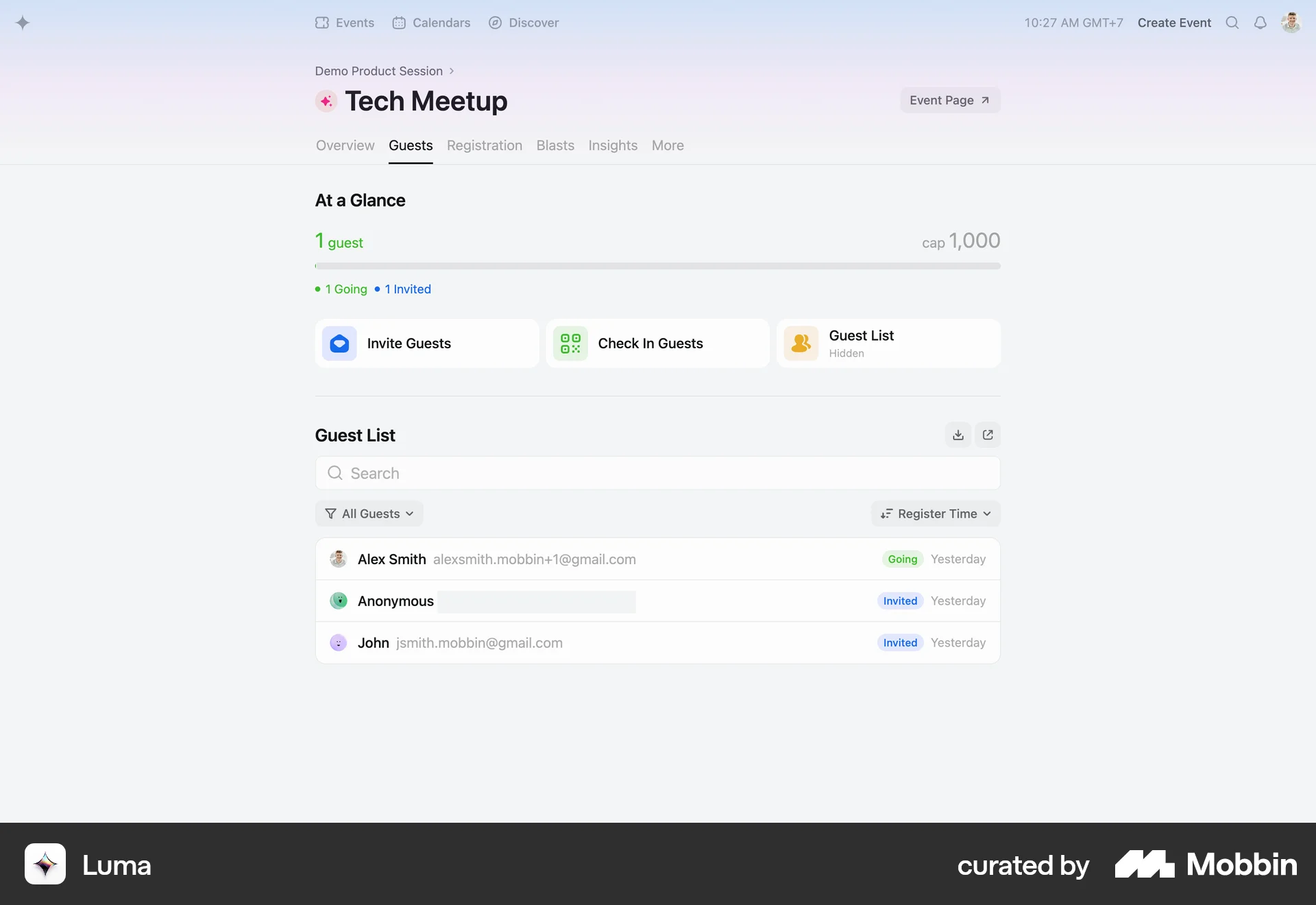 Luma Web Progress screen