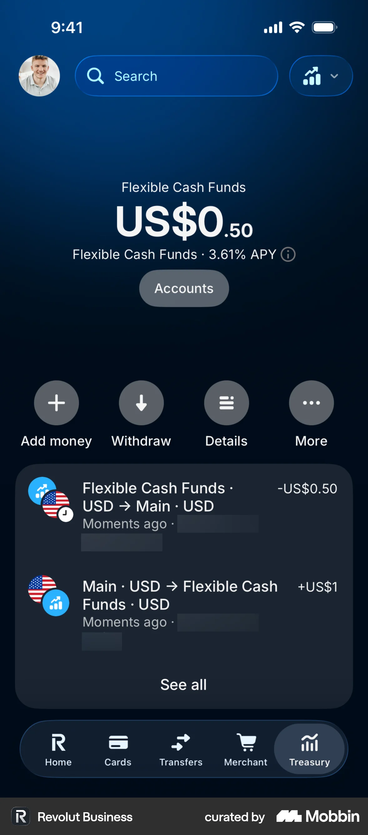 Revolut Business iOS Glassmorphism screen