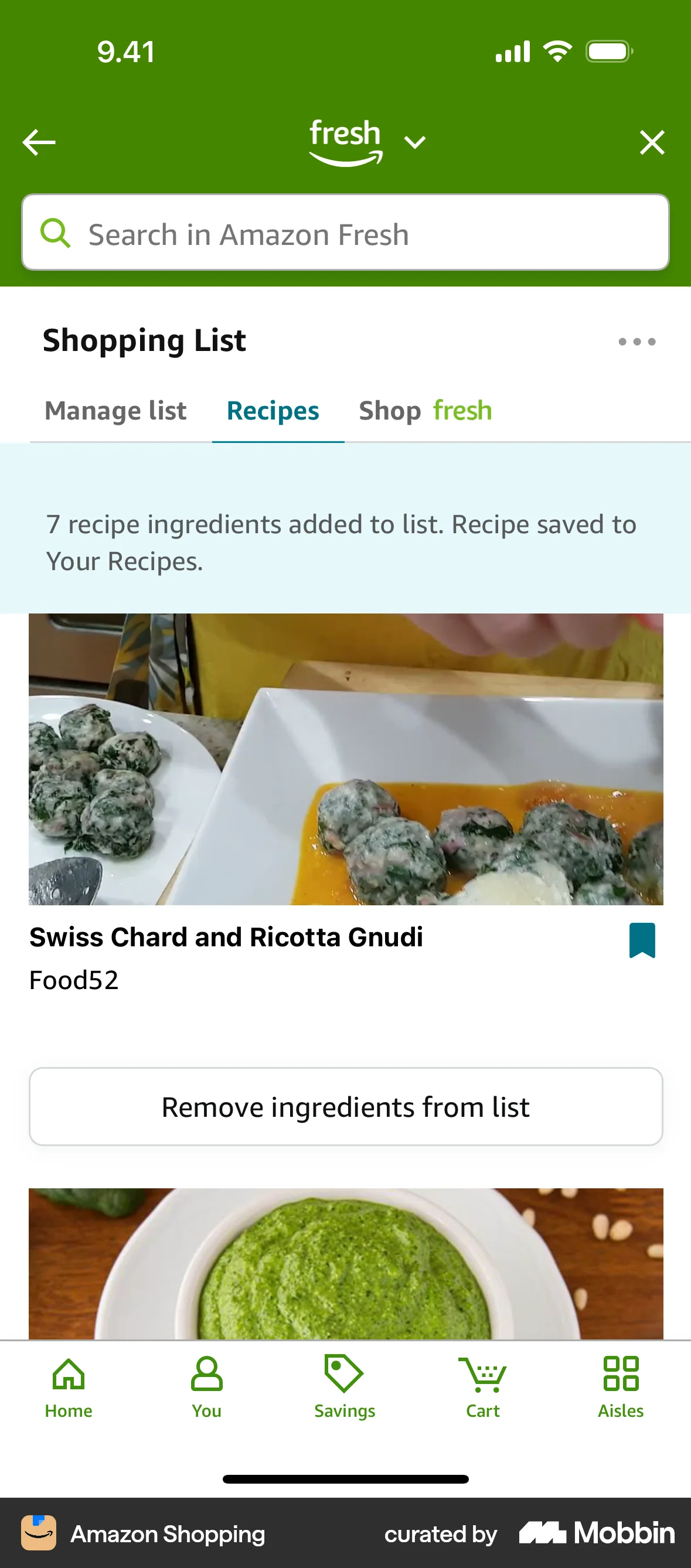 Amazon Shopping iOS Save screen