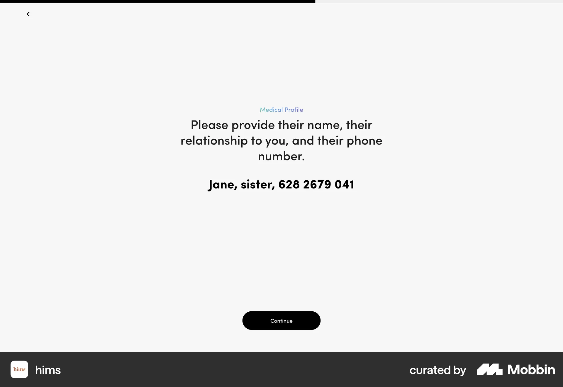 Hims Web Quiz screen