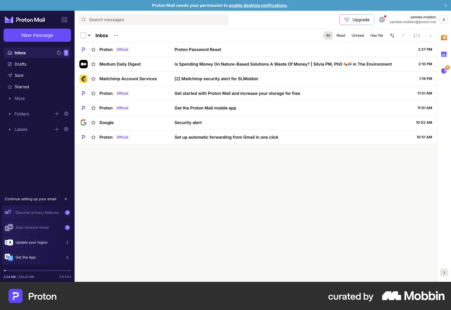 Proton Web Permission screen