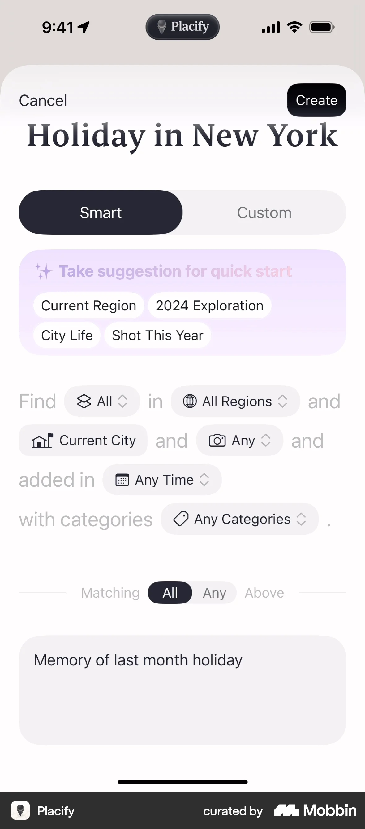 Placify iOS screen containing Text Field UI element