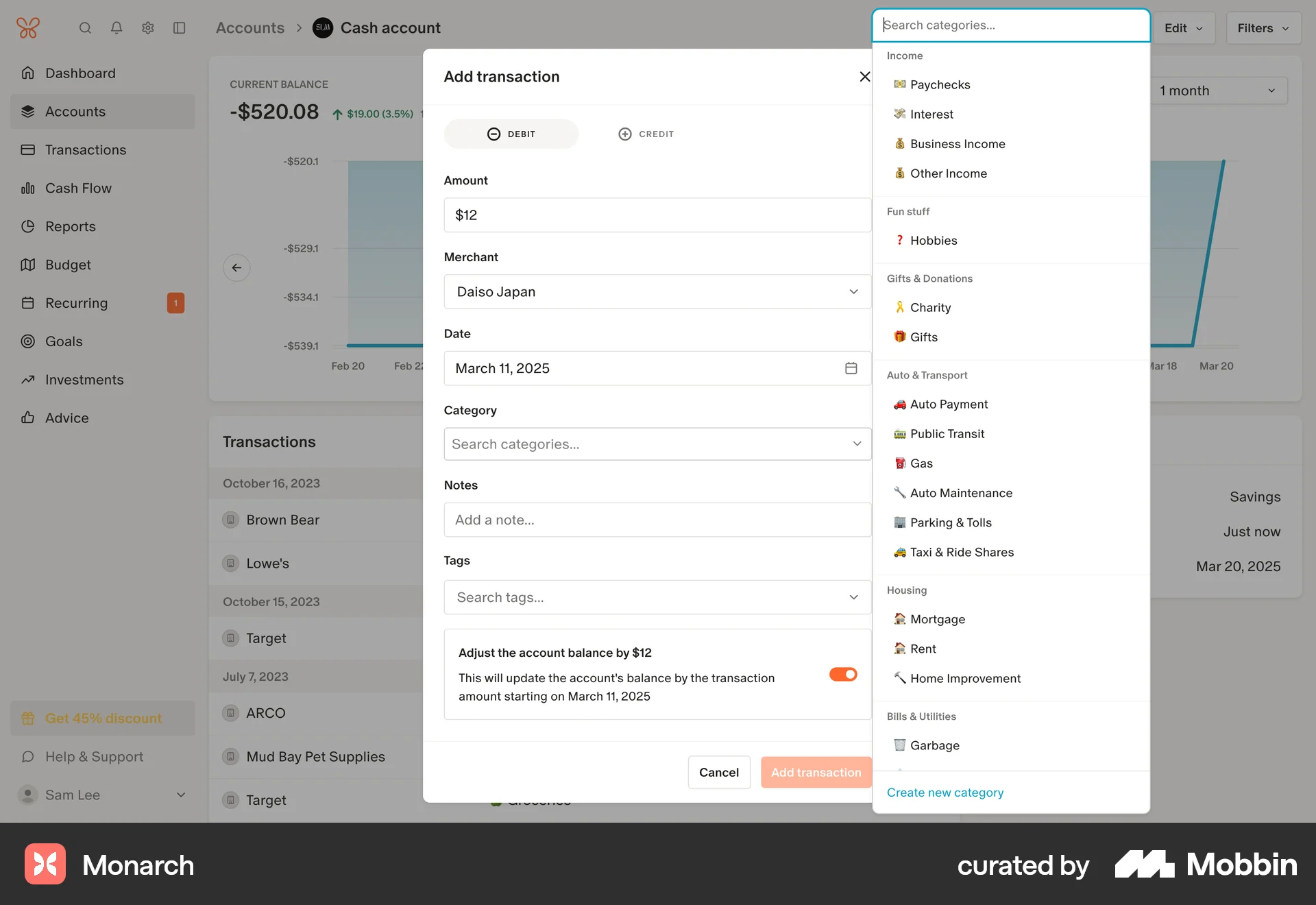 Monarch Web screen containing Combobox UI element