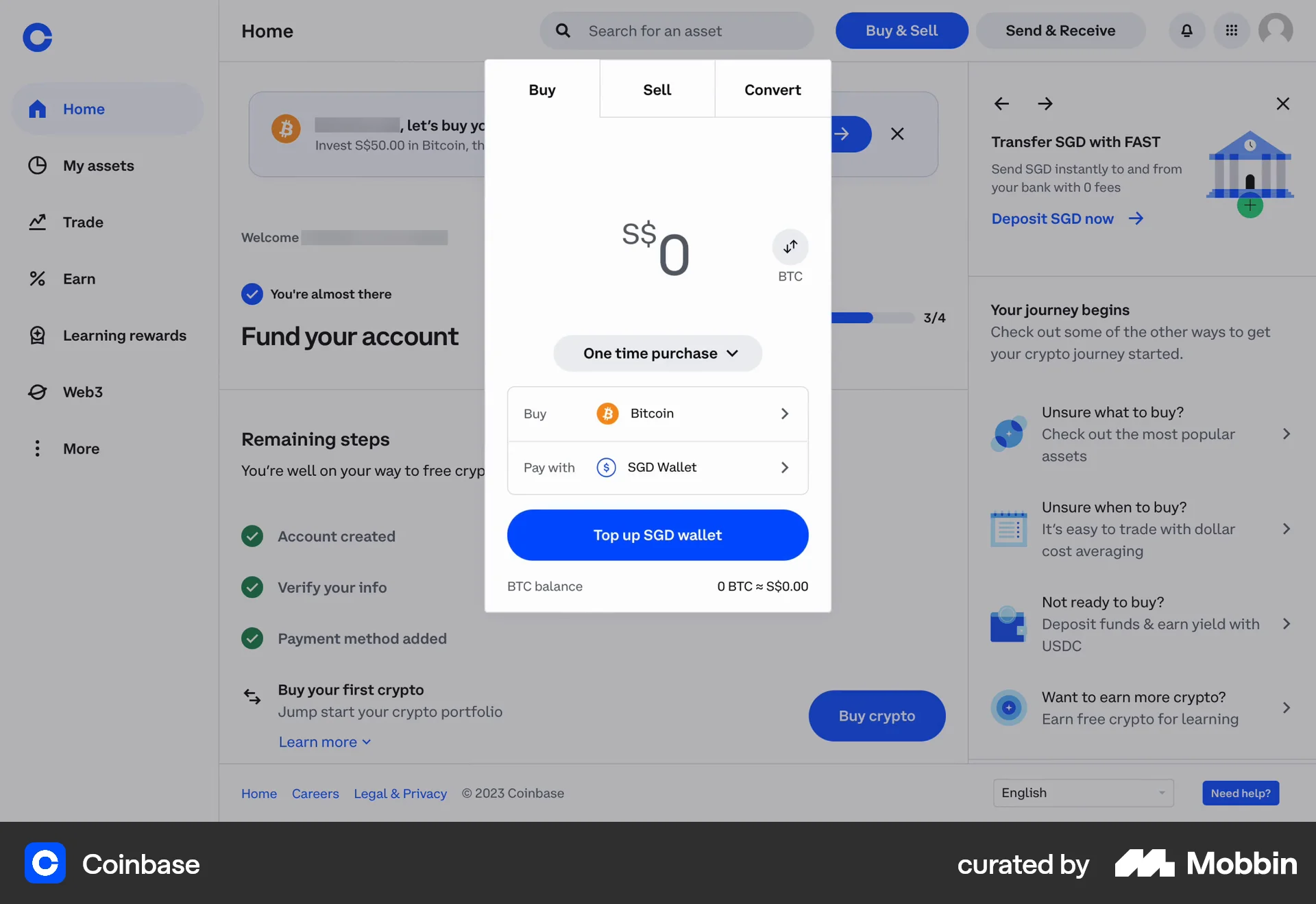 Coinbase Web Transfer & Send Money screen