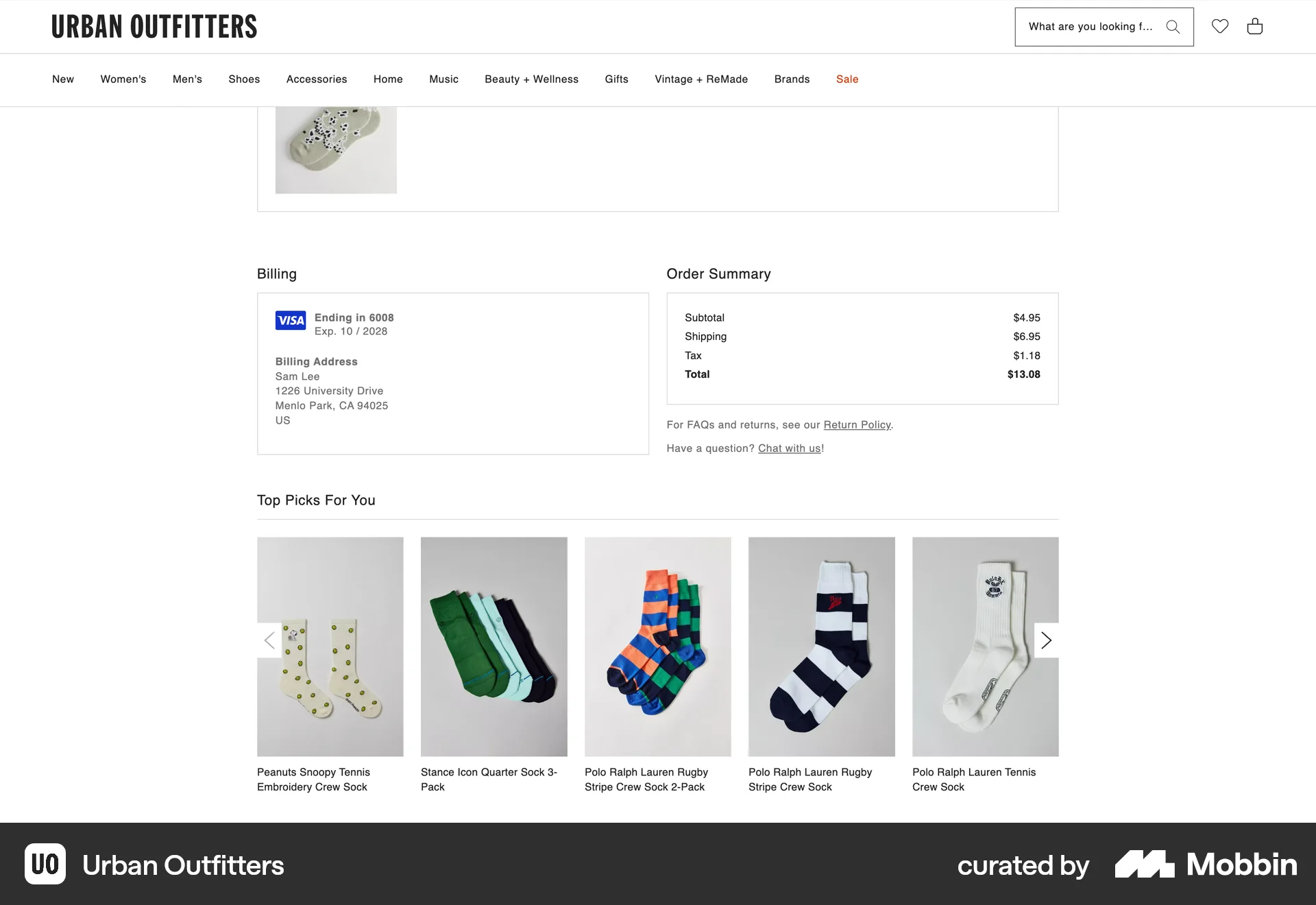 Urban Outfitters Web Order Detail screen