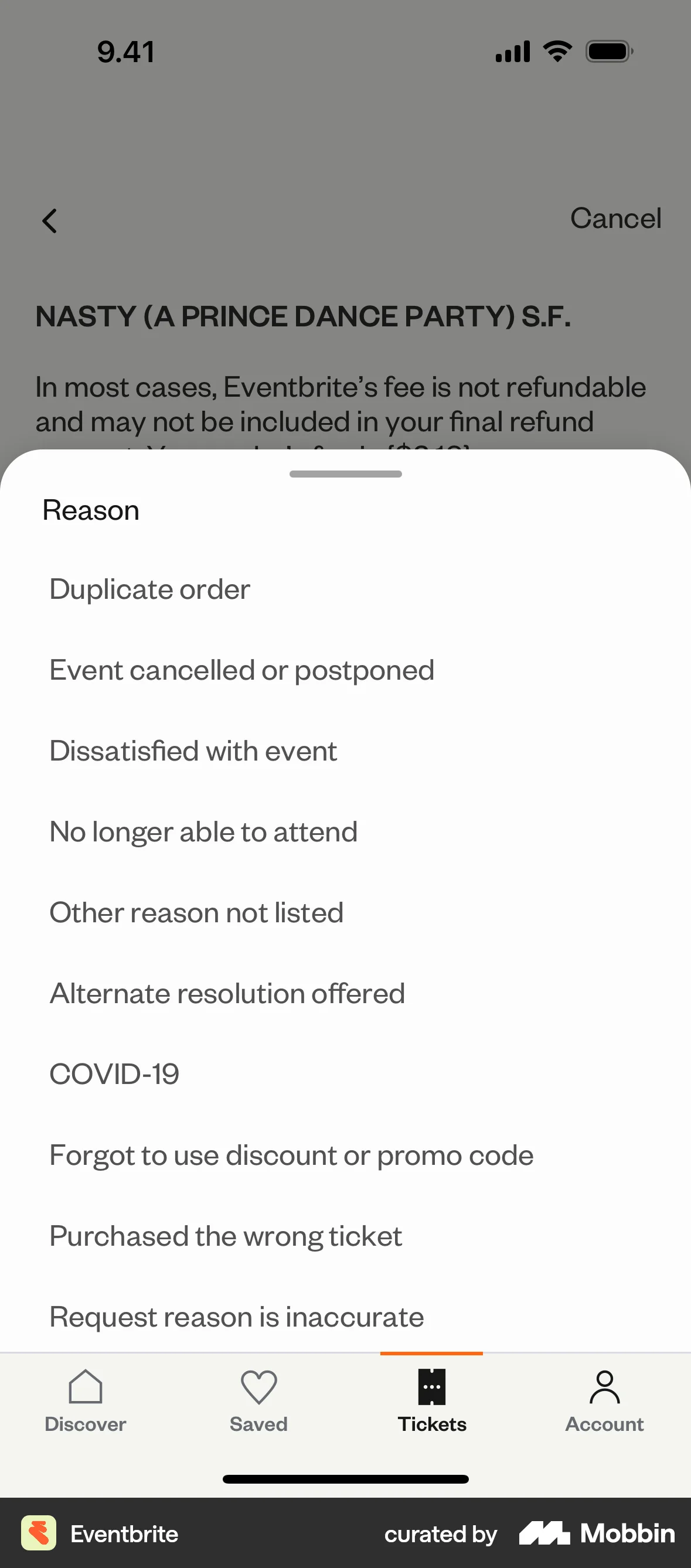 Eventbrite iOS Feedback screen