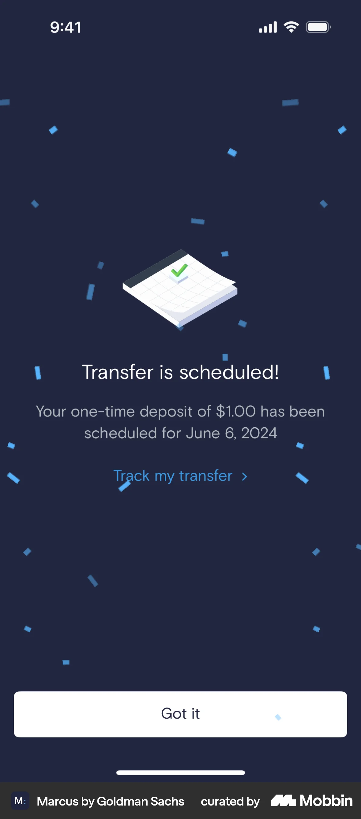 Marcus by Goldman Sachs iOS Confetti screen