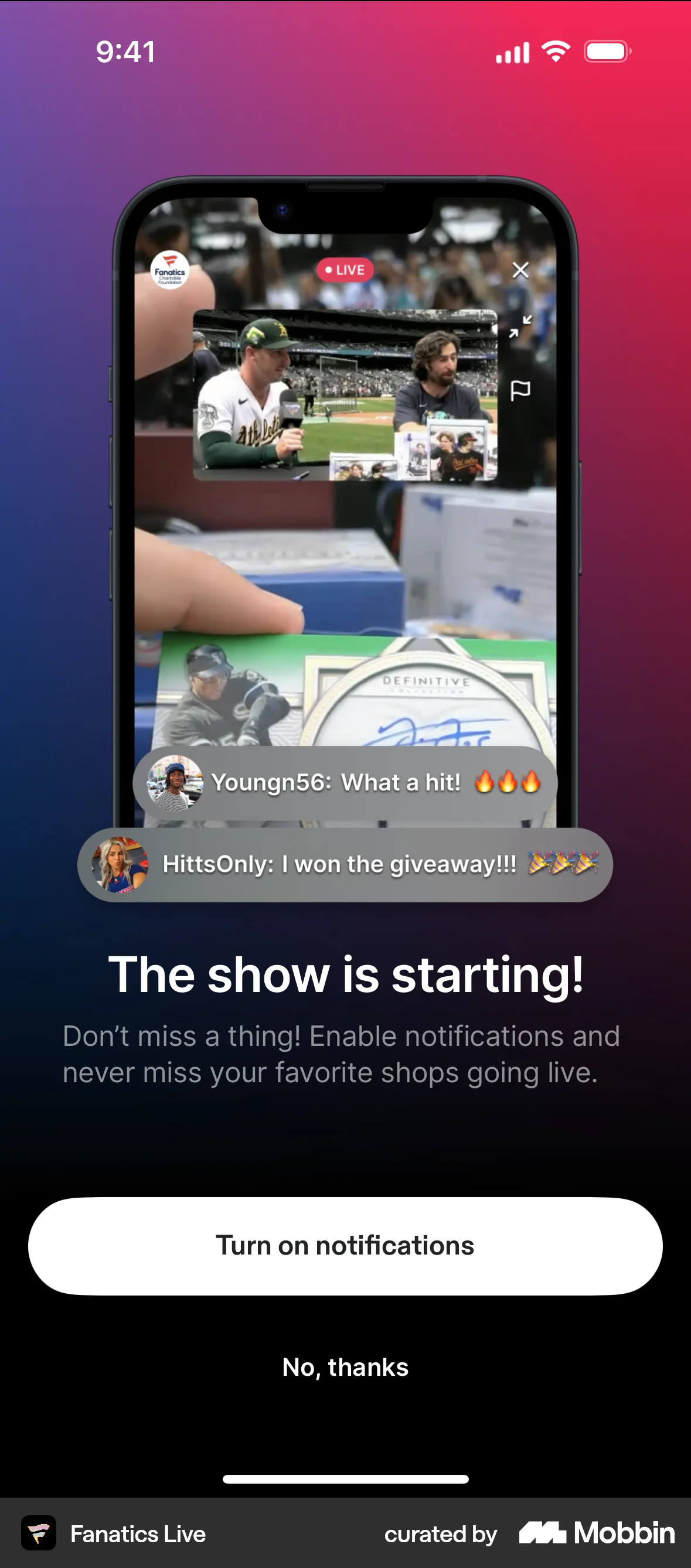 Fanatics Live iOS Permission screen
