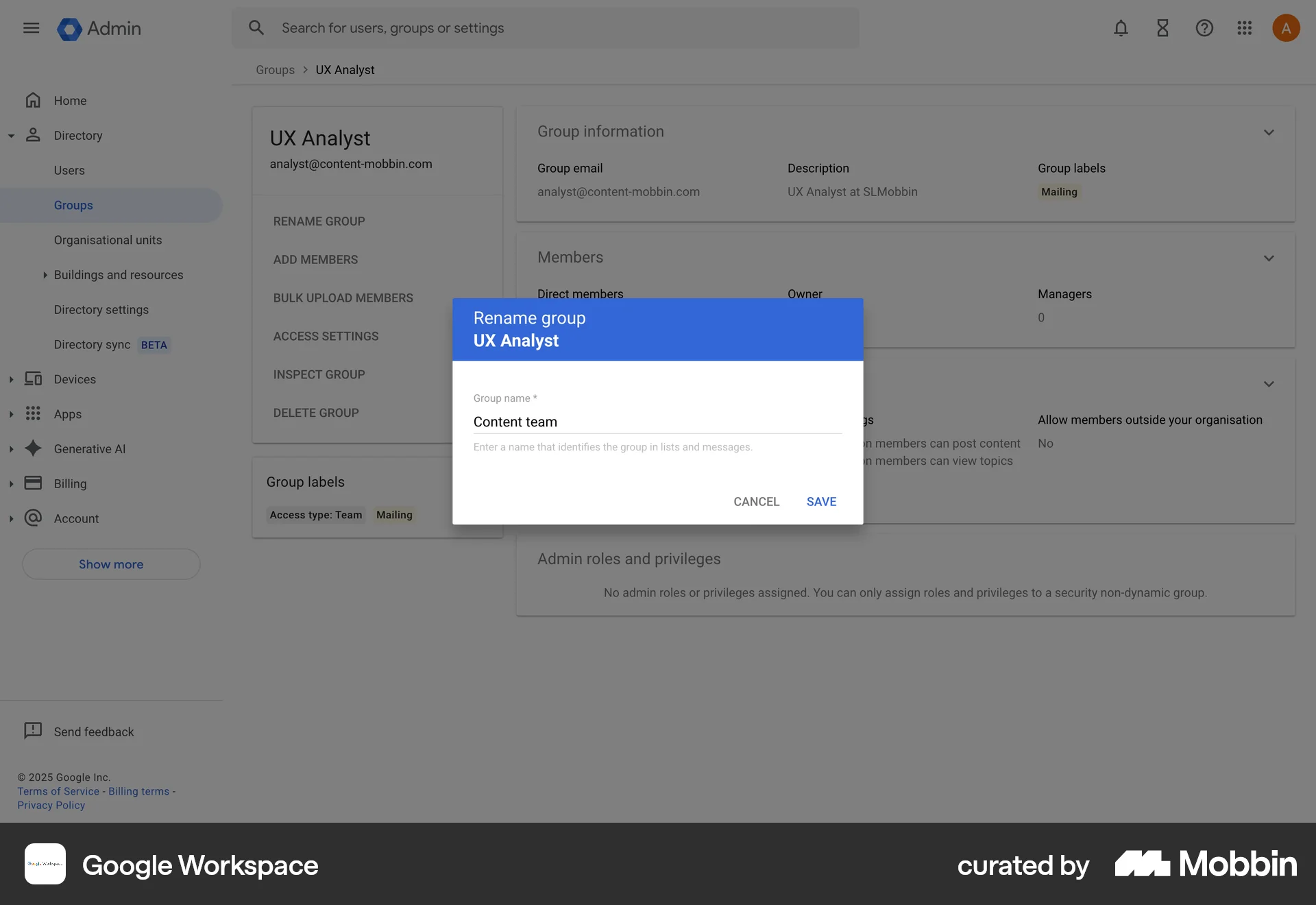 Google Workspace Web Edit screen