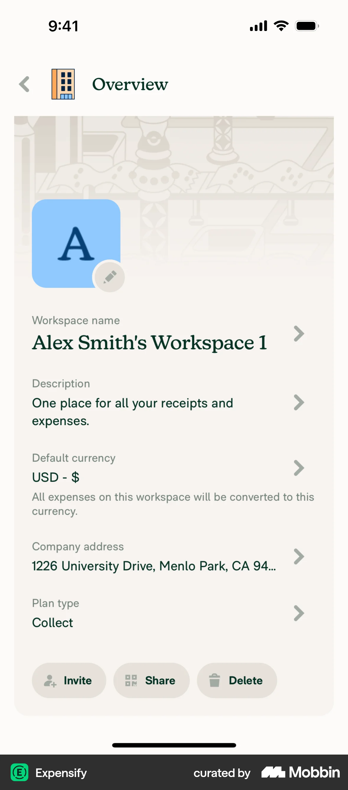 Expensify iOS User / Group Profile screen