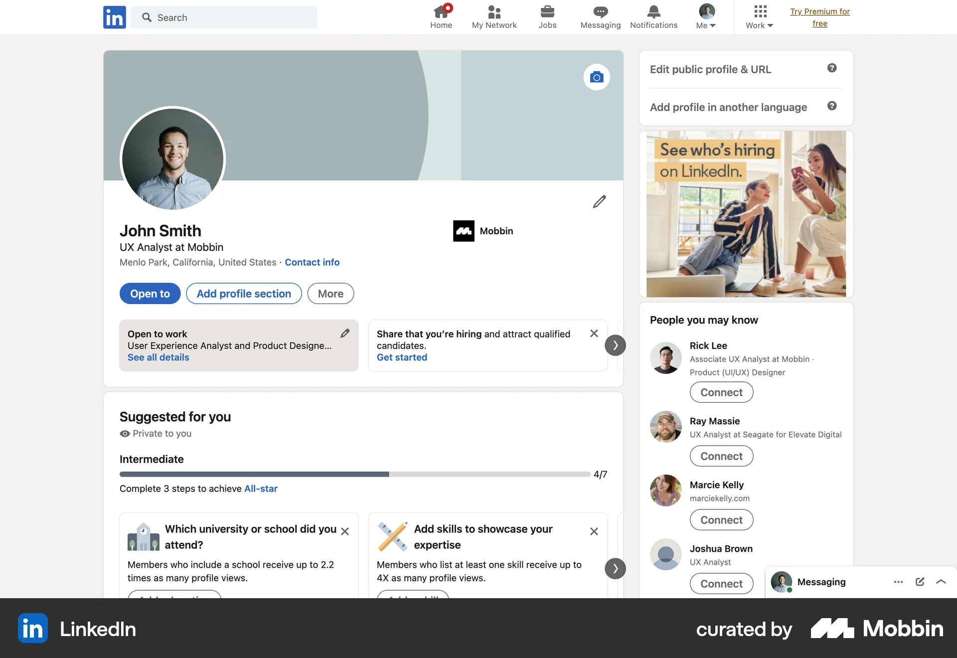 LinkedIn Web My Account & Profile screen