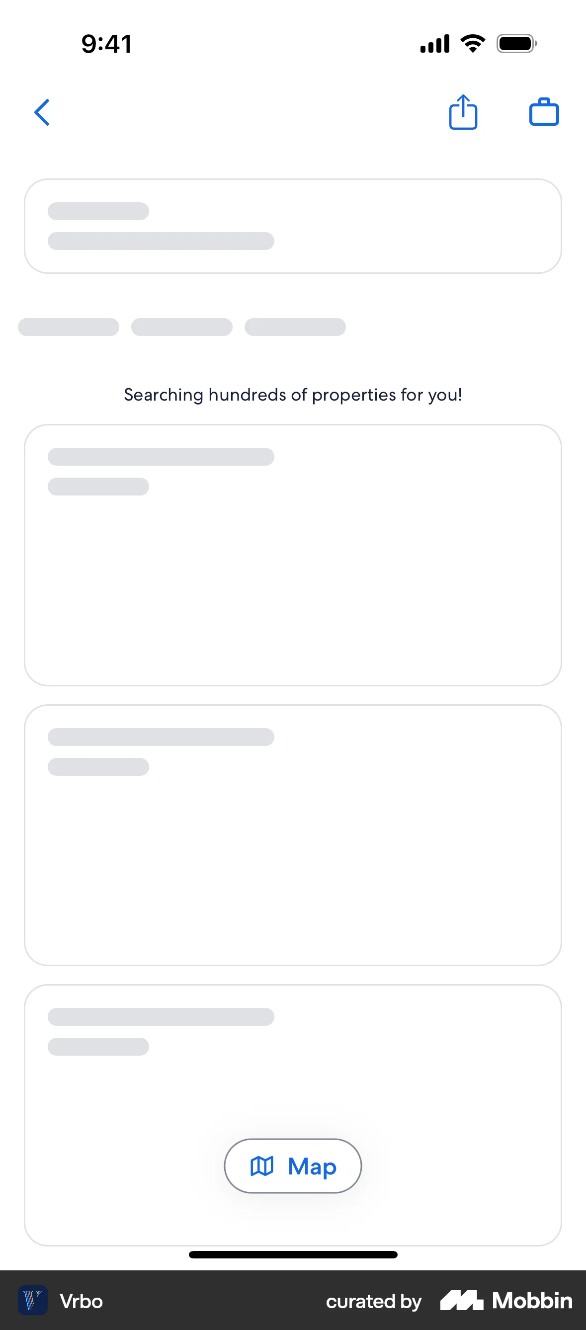 Vrbo iOS screen containing Skeleton UI element