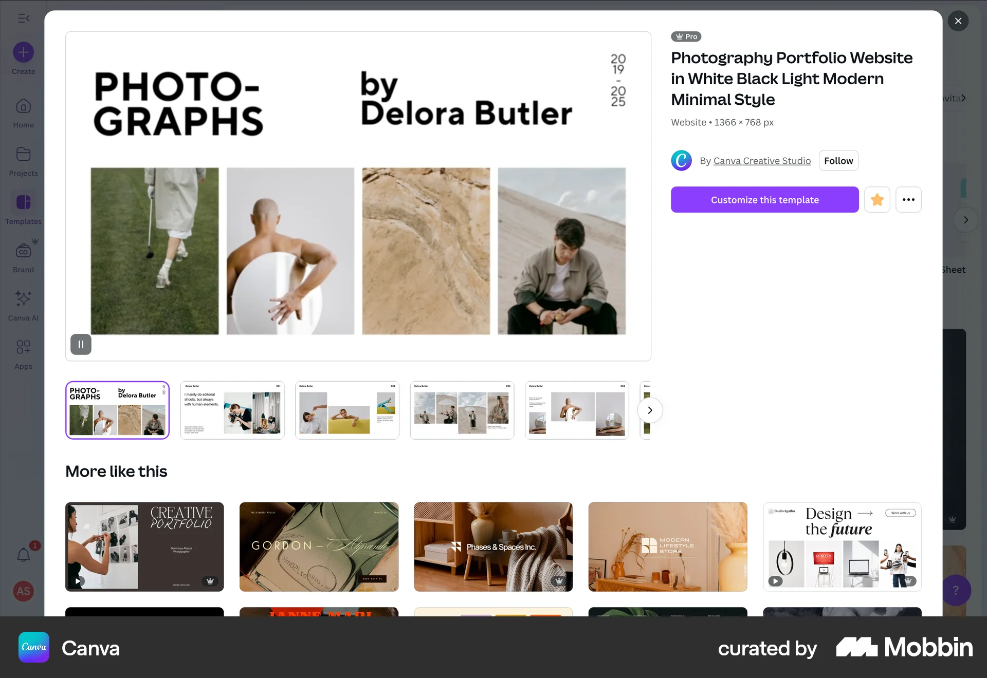 Canva Web Favorite & Pin screen