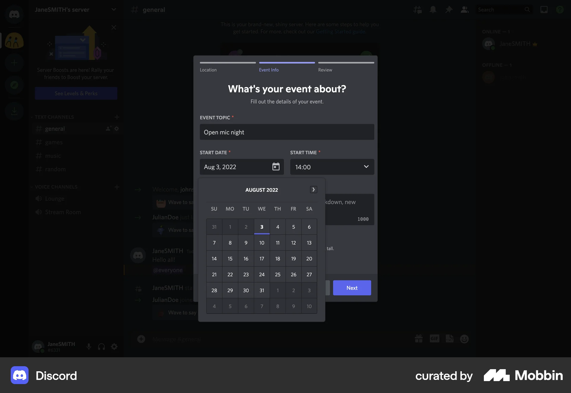 Discord Web Schedule screen
