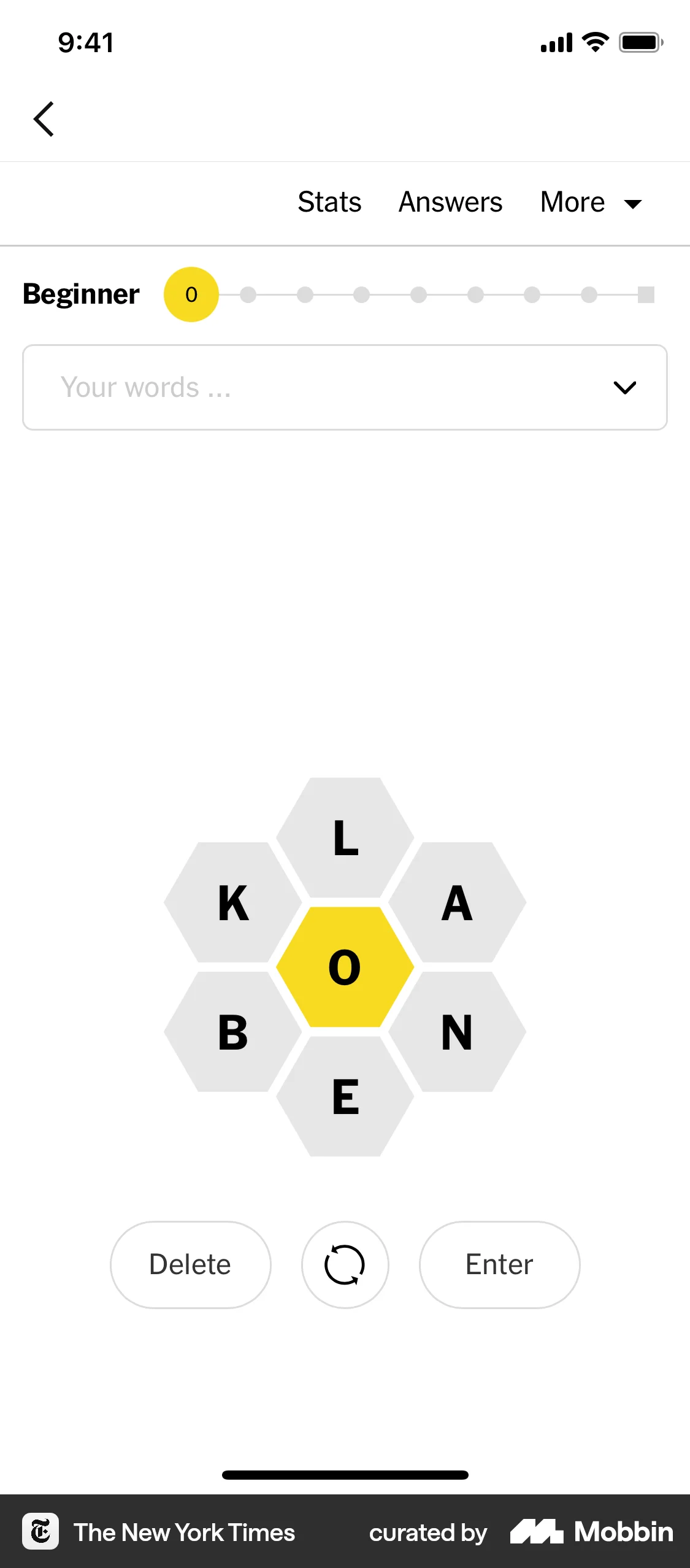The New York Times iOS Game UI screen