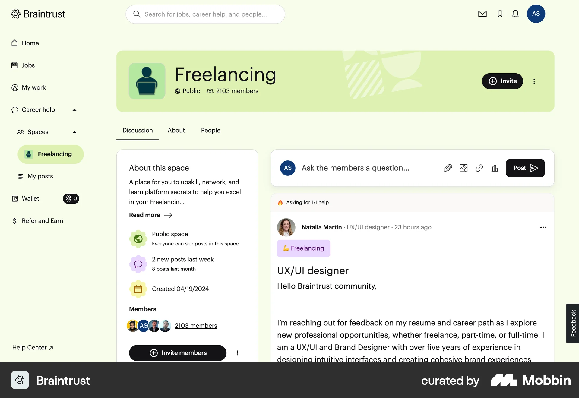 Braintrust Web Social Networking App screen