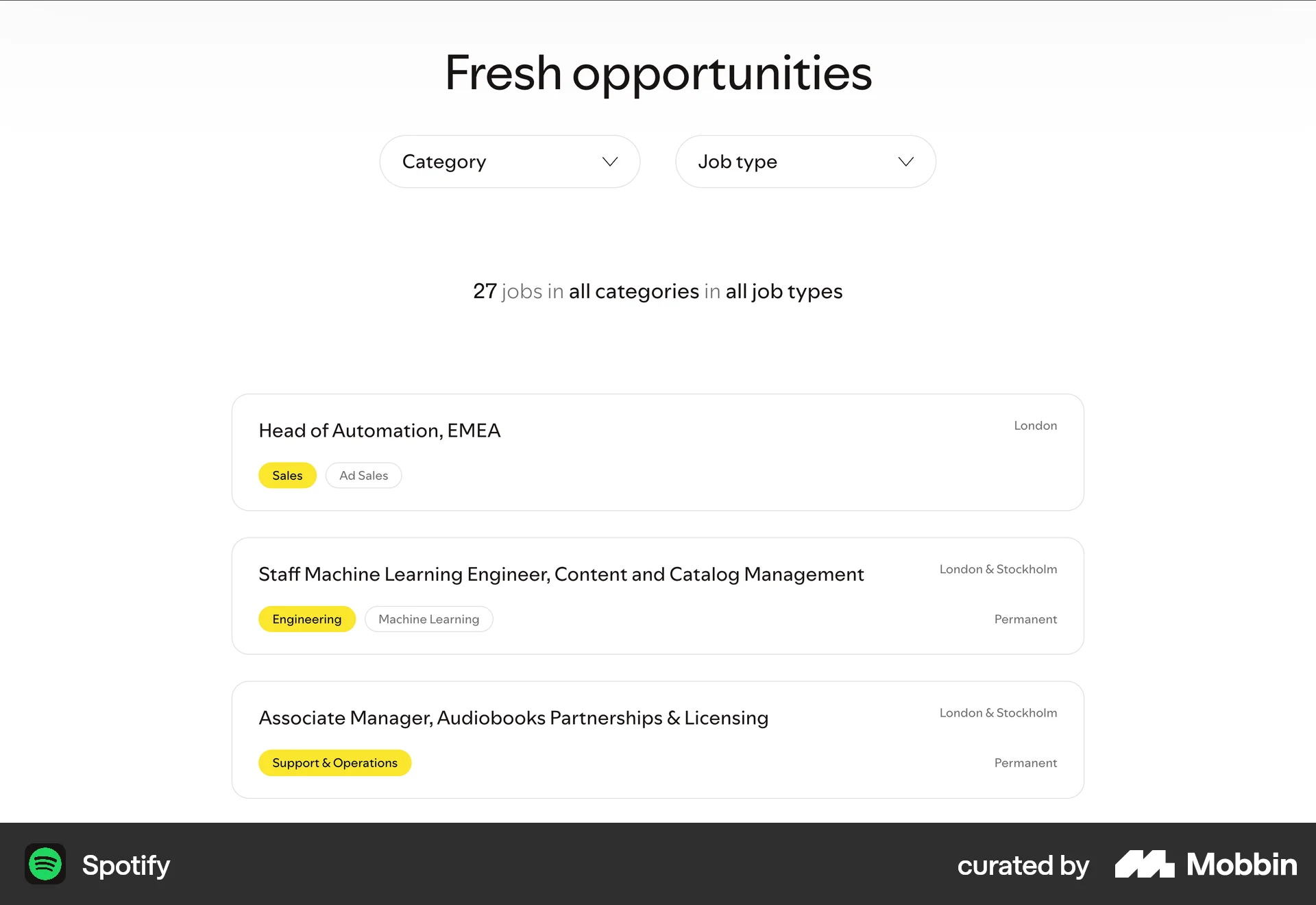 Spotify Web screen containing Stacked List UI element