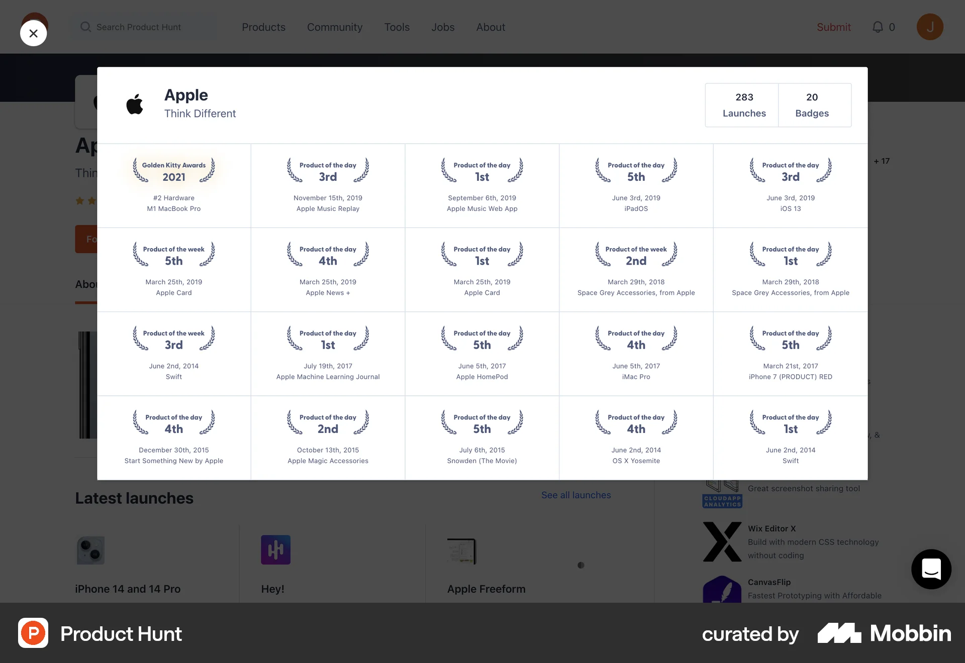 Product Hunt Web Achievements & Awards screen