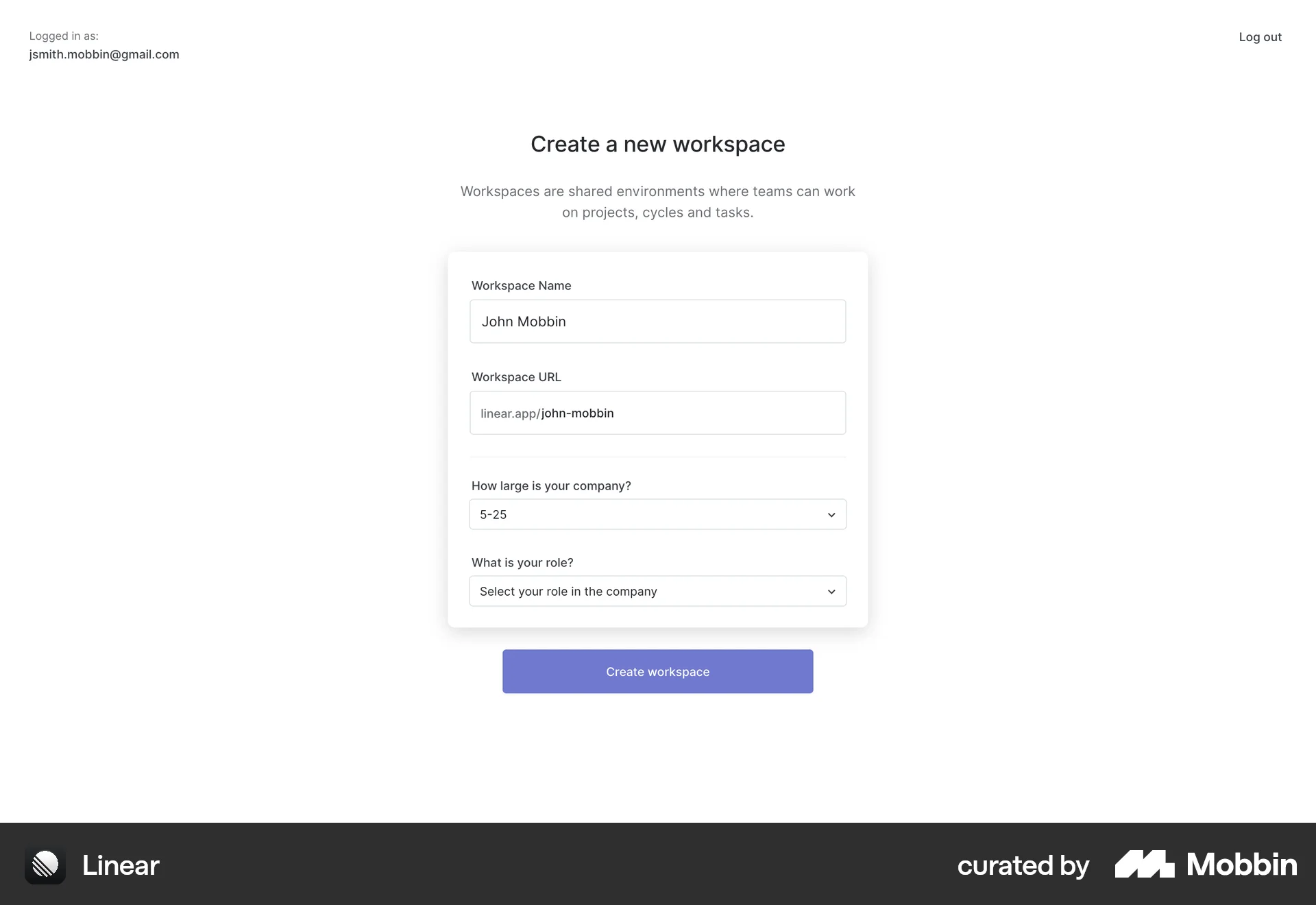 Linear Web Web Form UI screen