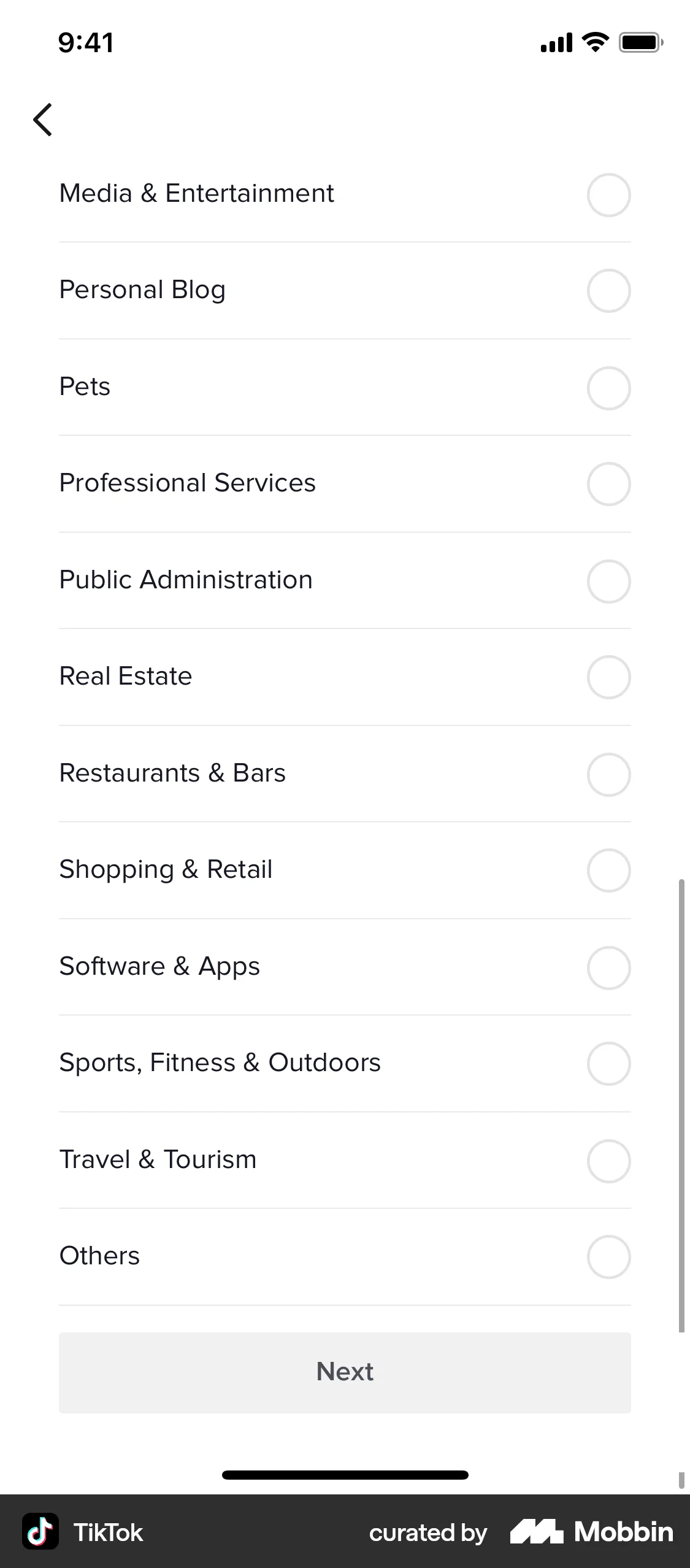 TikTok Switching to business account screen