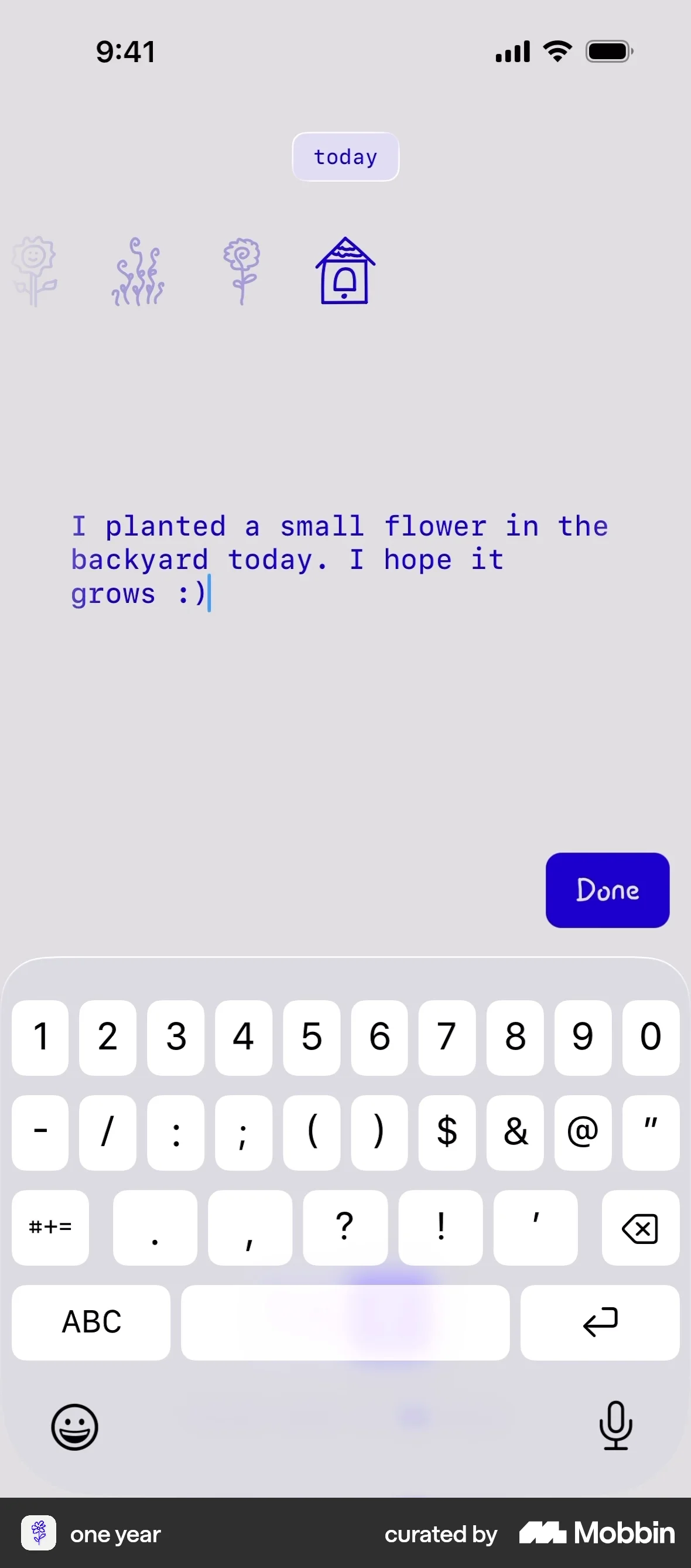 one year iOS screen containing Button UI element