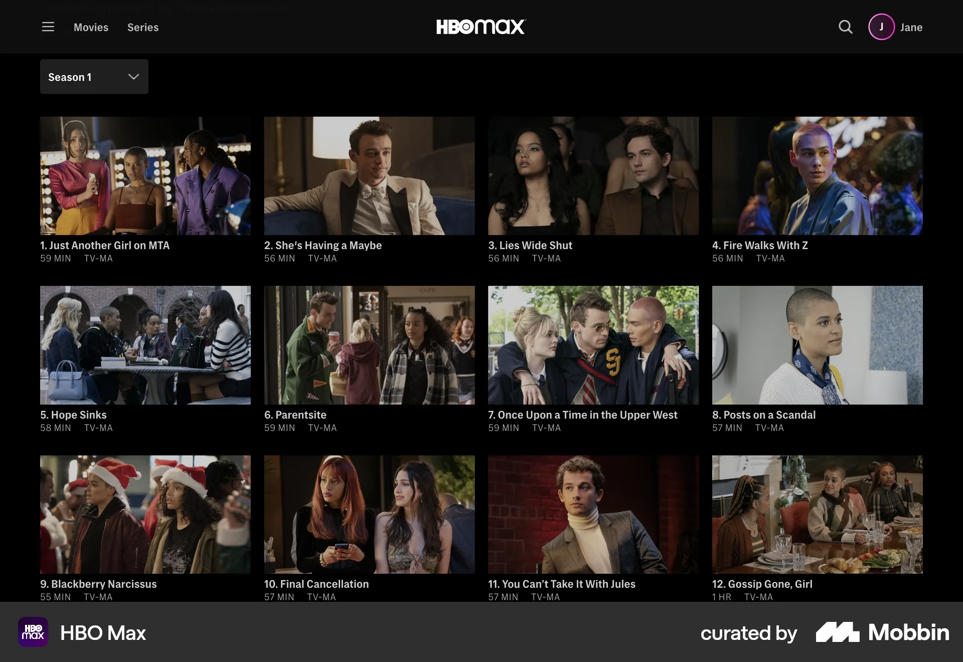 HBO Max Web TV Show & Movie Detail screen