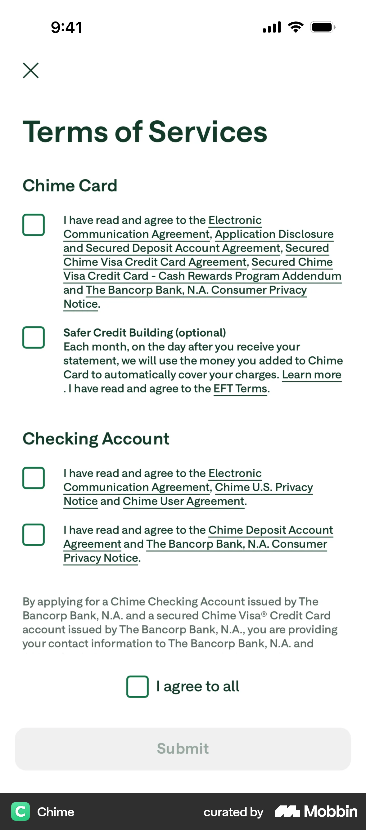 Chime Onboarding screen