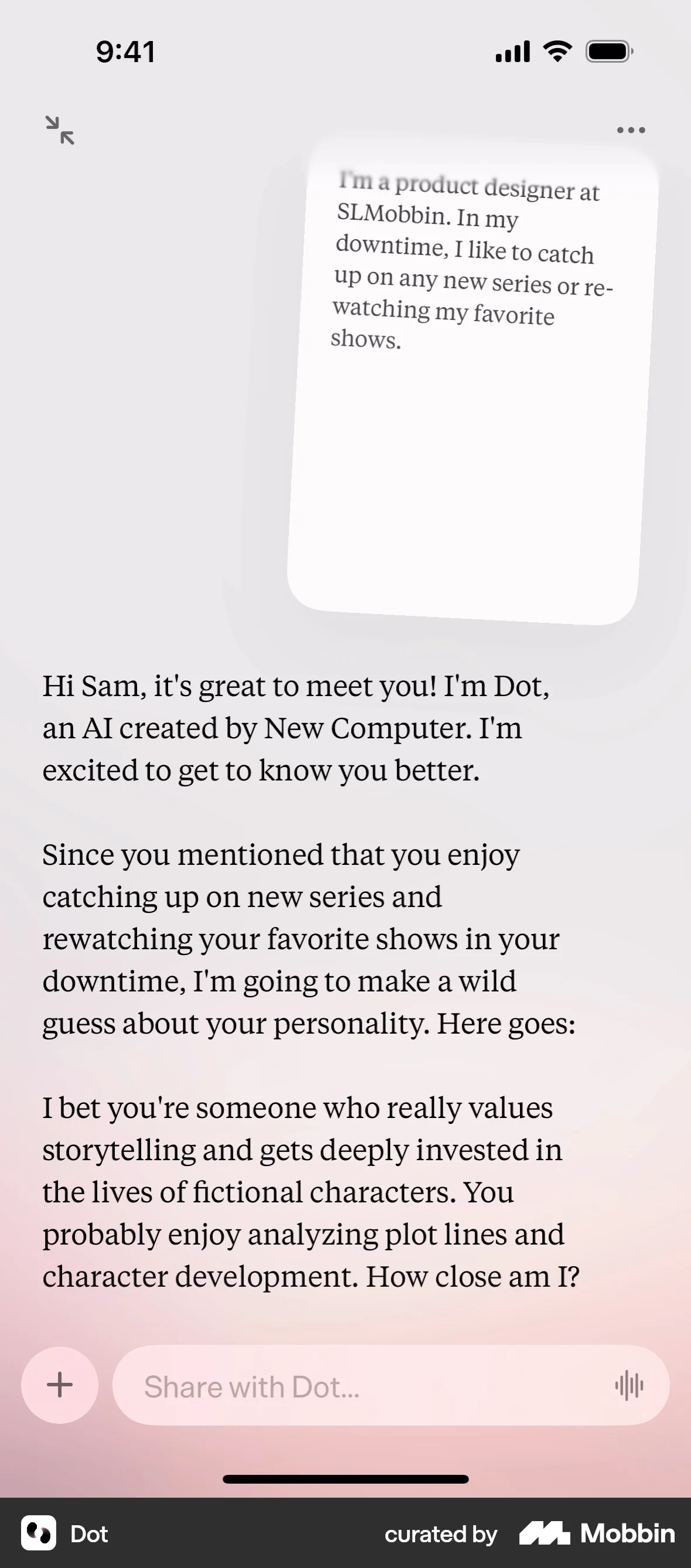 Dot iOS Chat Bot screen