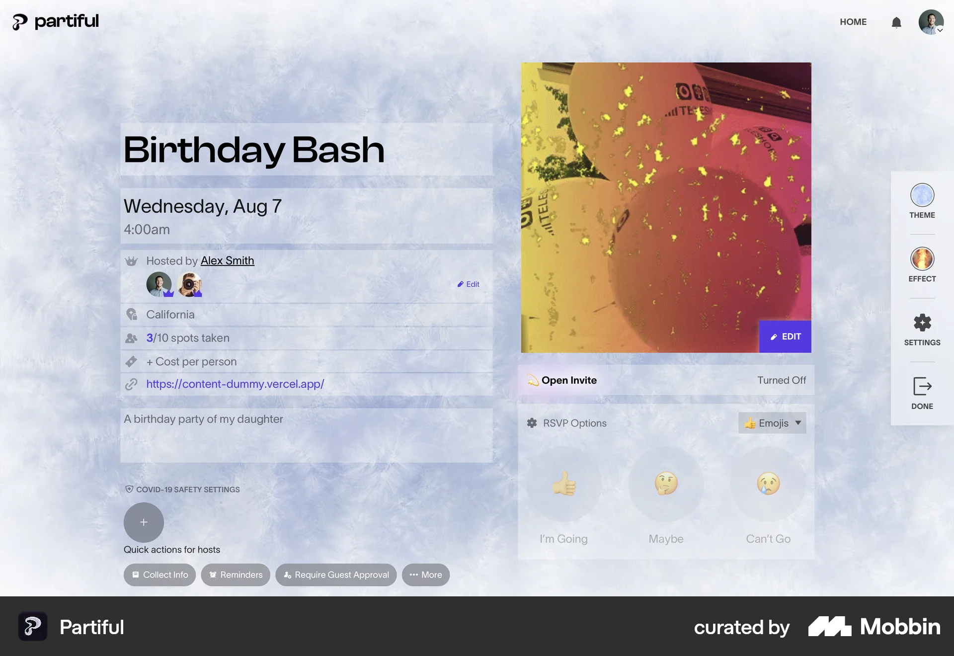 Partiful Web Lifestyle App screen