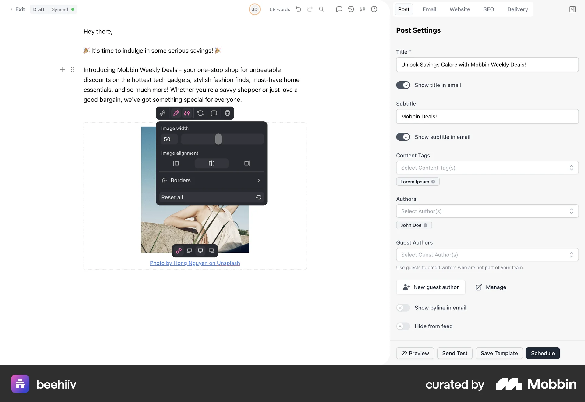 beehiiv Web screen containing Slider UI element