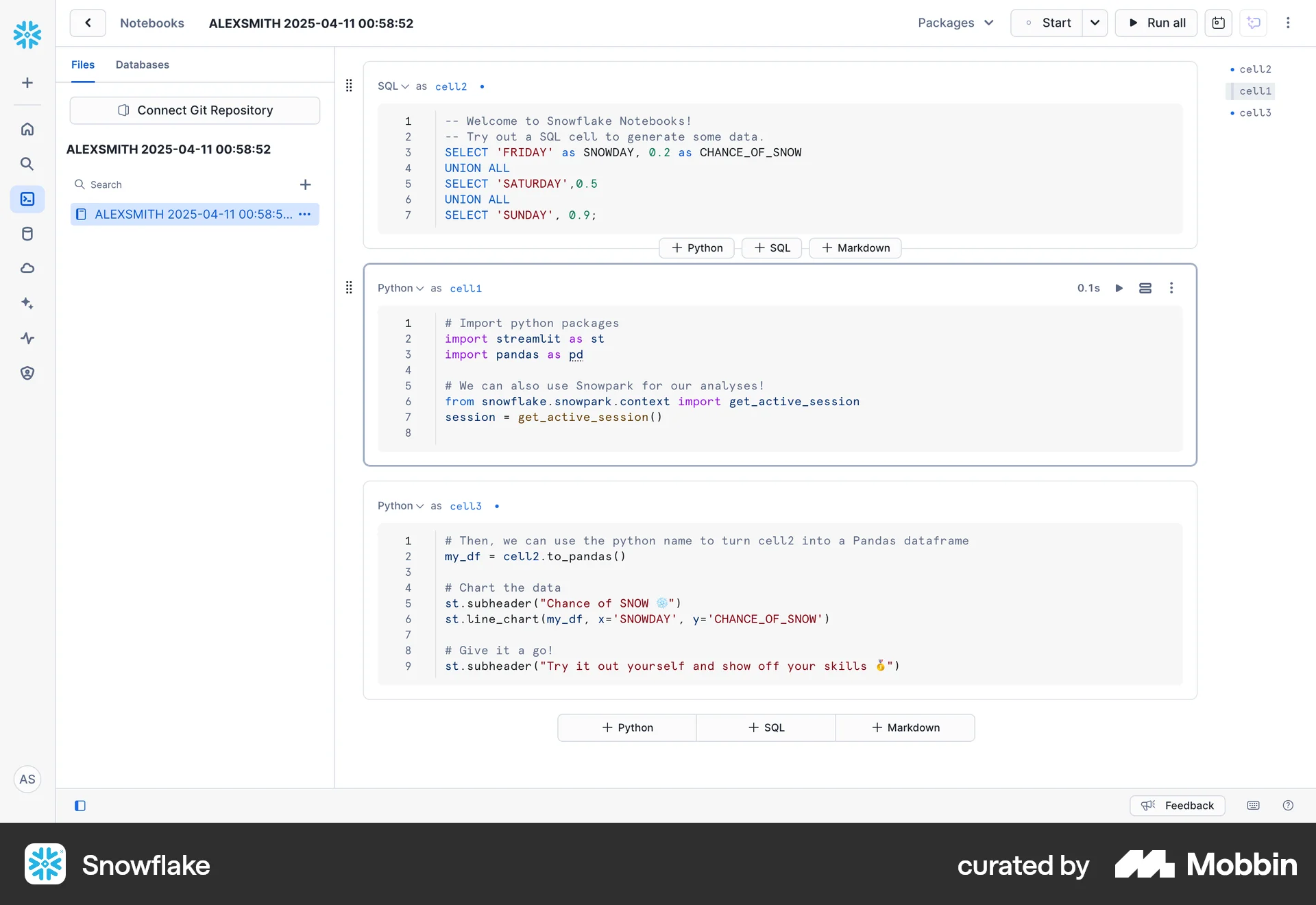 Snowflake Web Code Editor screen