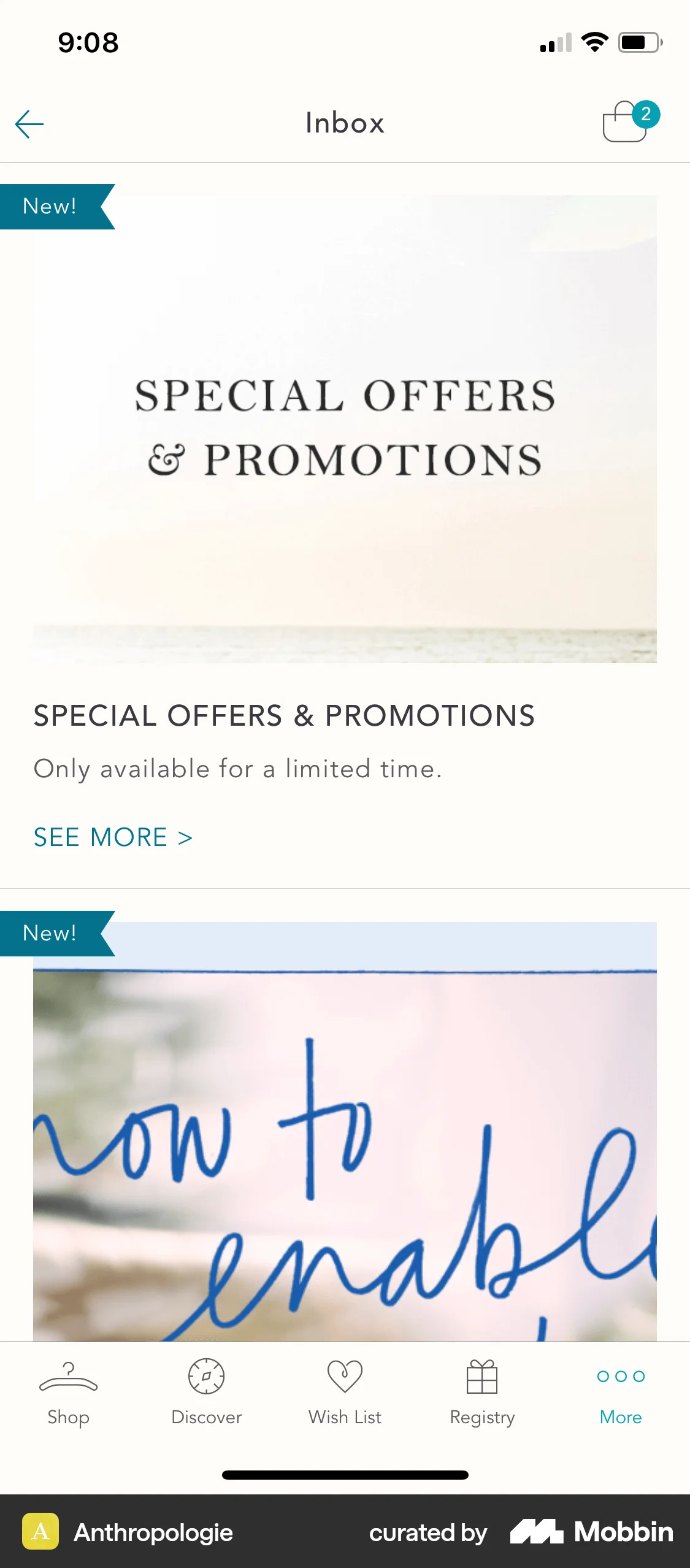 Anthropologie iOS Emails & Messages screen