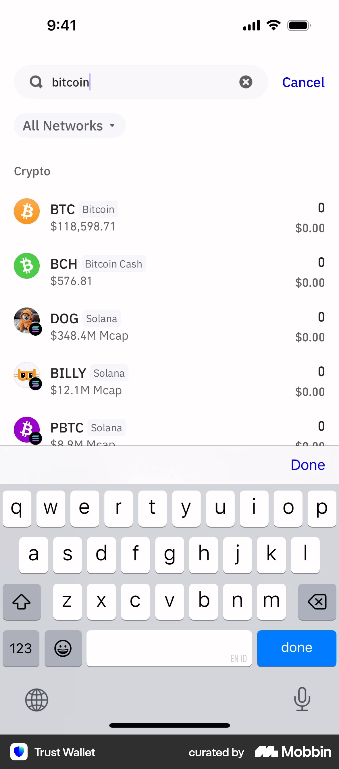 Trust Wallet iOS Search screen