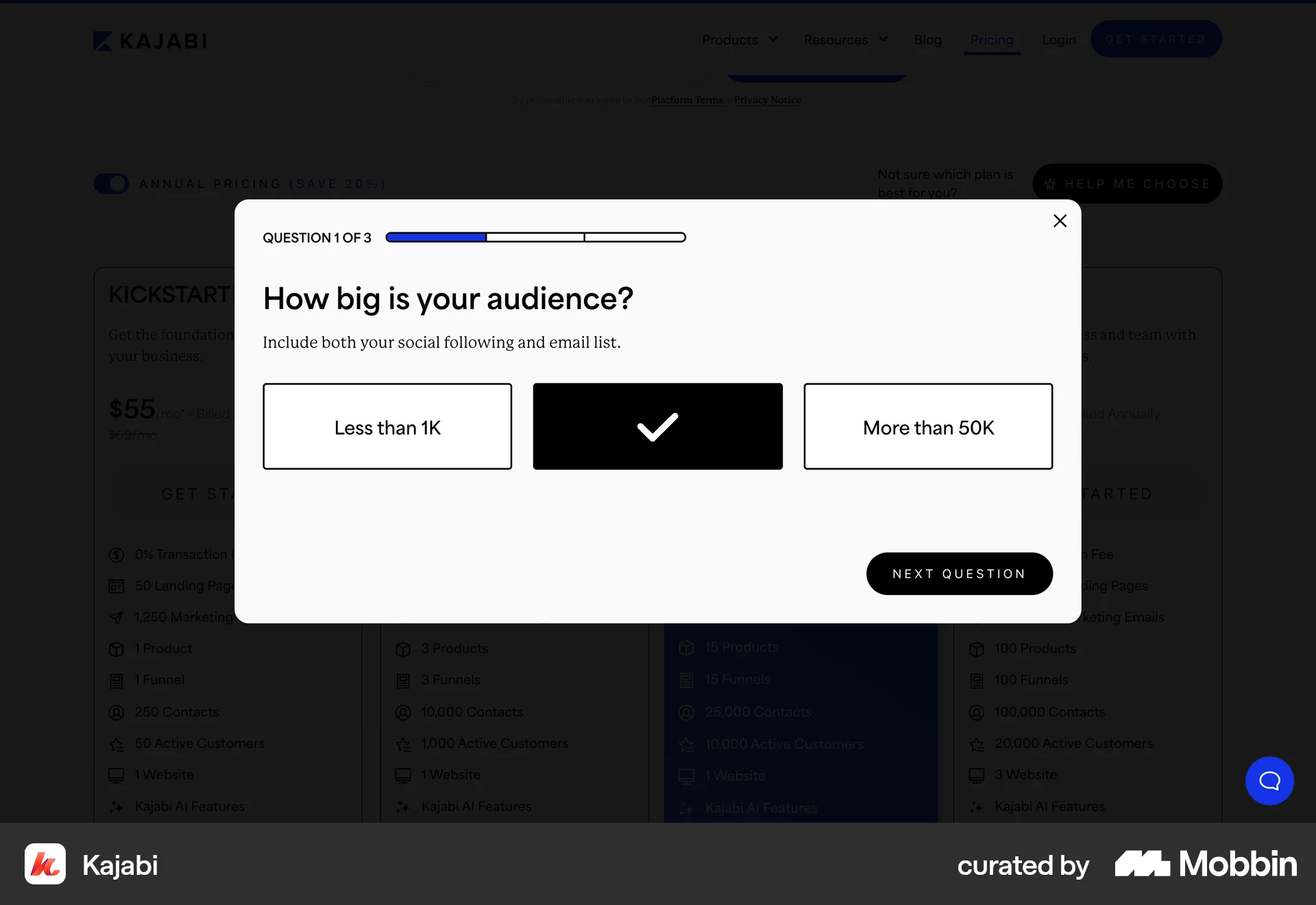 Kajabi Web Quiz screen
