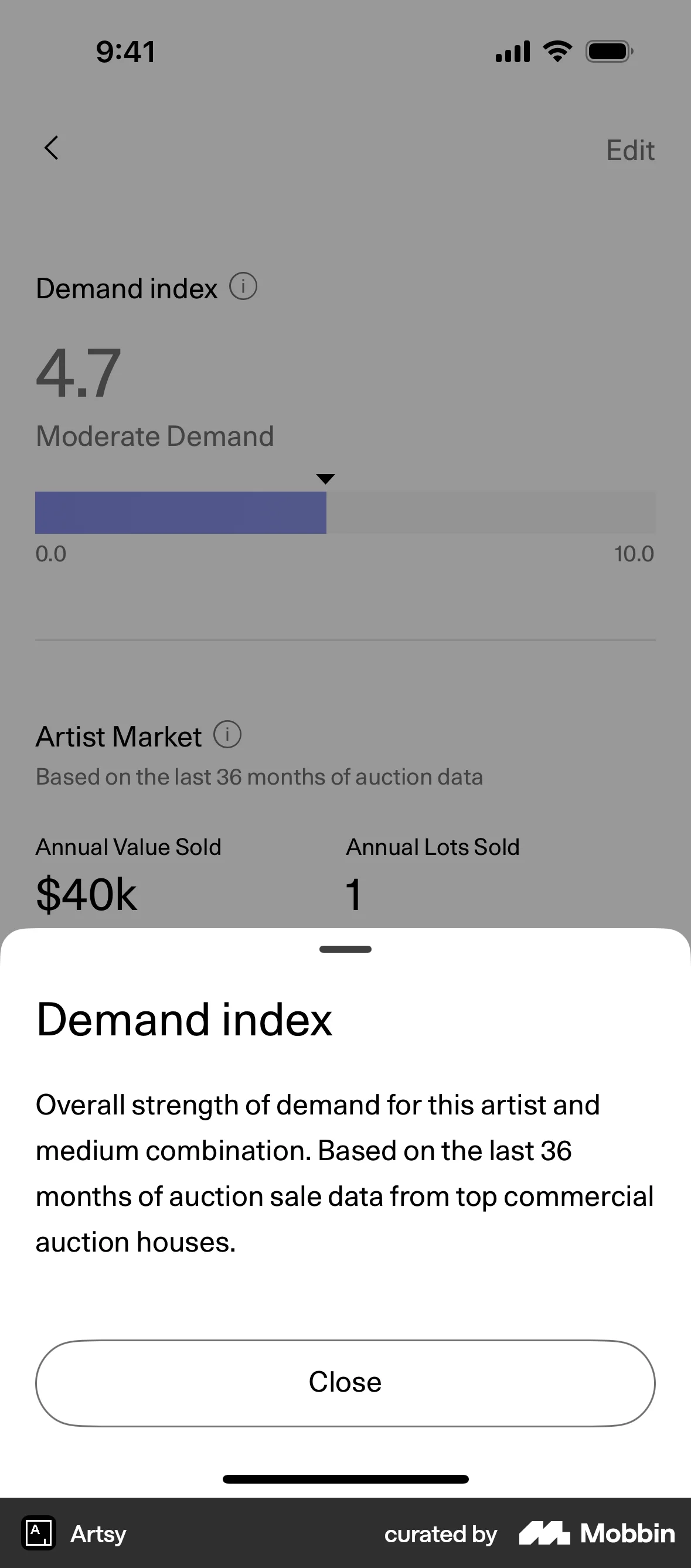 Artsy iOS Graph UI Design screen