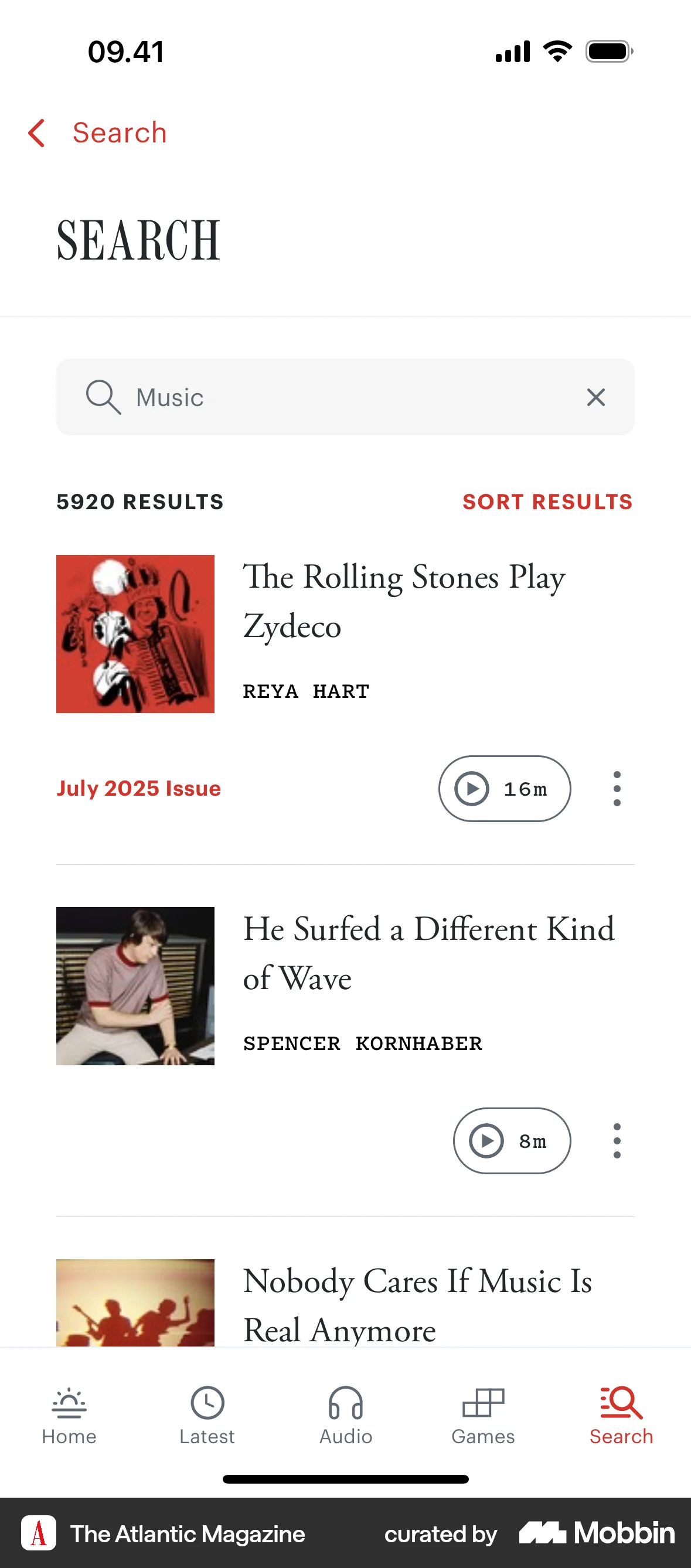 The Atlantic Magazine iOS Search screen