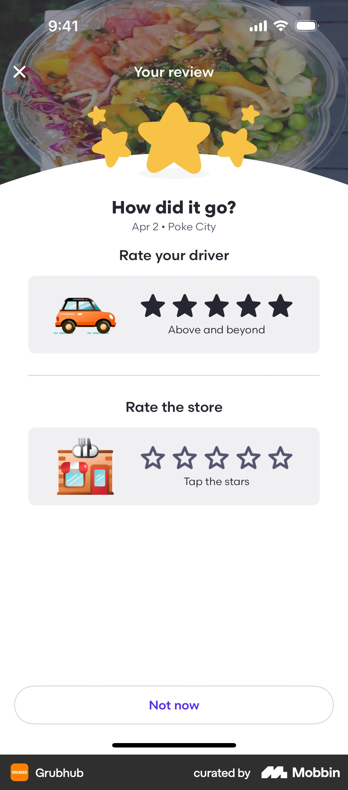 Grubhub iOS screen containing Full-Screen Overlay UI element