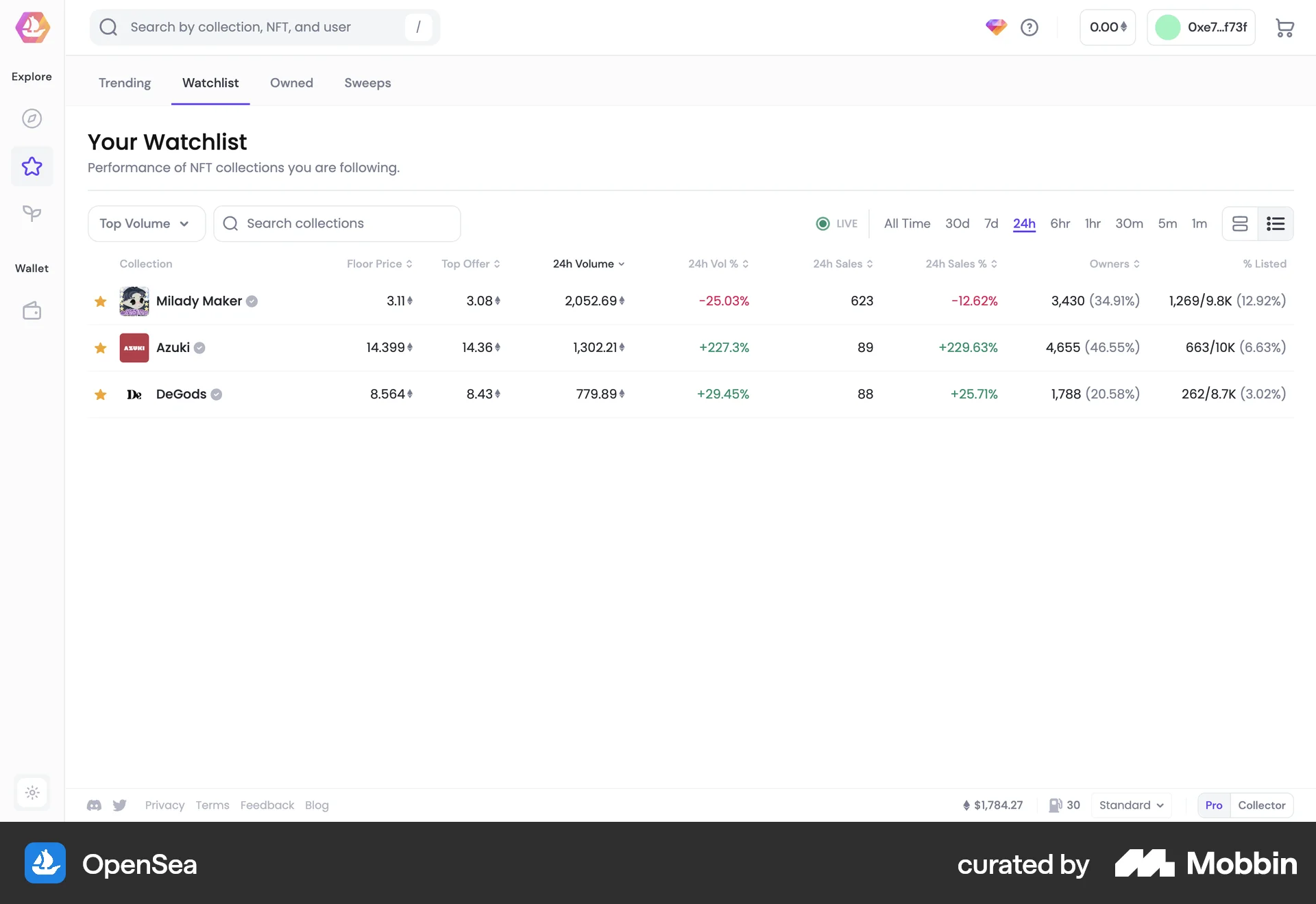 OpenSea Web Bookmarks & Collections screen