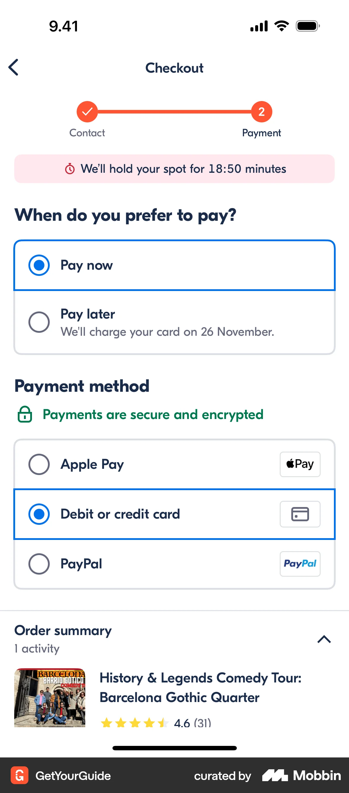 GetYourGuide iOS Checkout screen