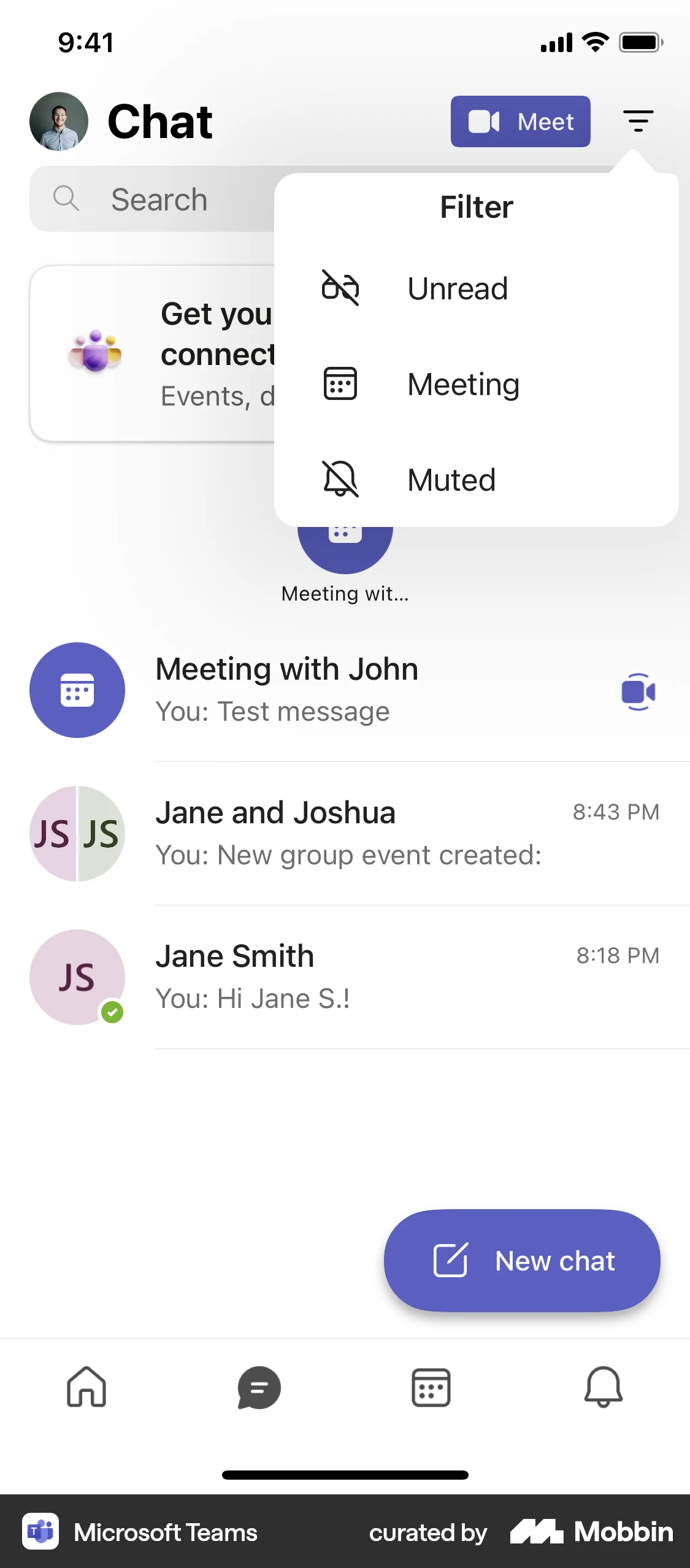 Microsoft Teams iOS screen containing Dropdown Menu UI element