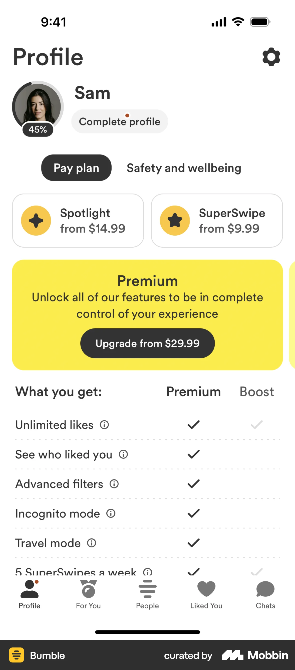 Bumble iOS Subscription & Paywall screen